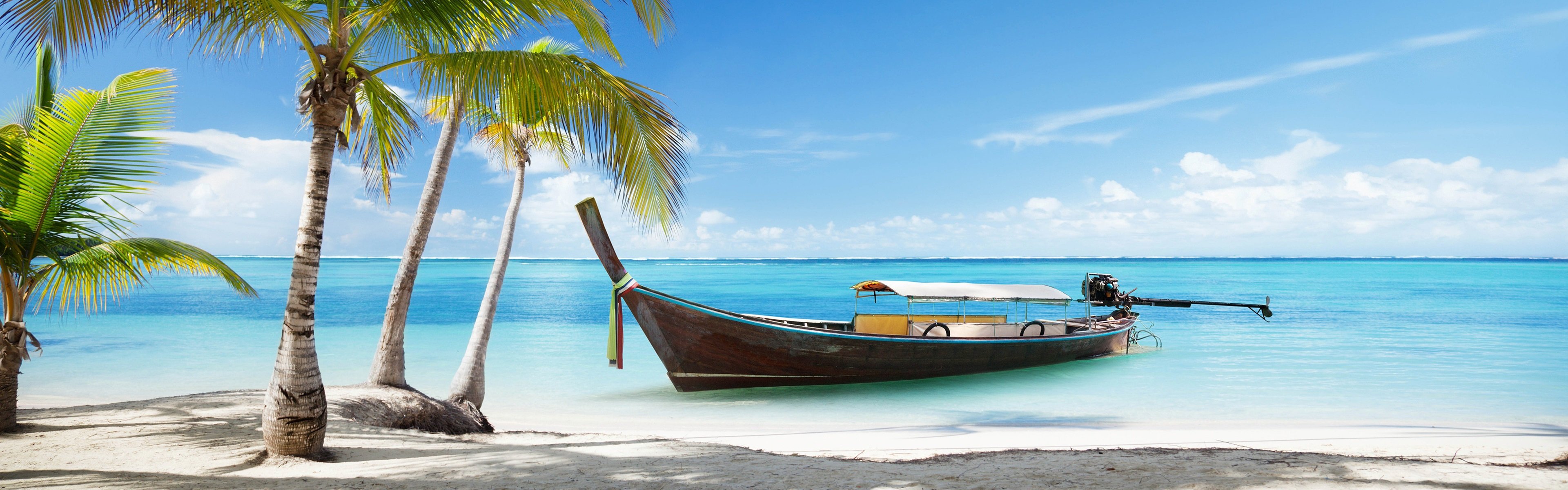 Wallpapers Thailand, beach, palms trees, sea, boat 3840x2160 UHD 4K