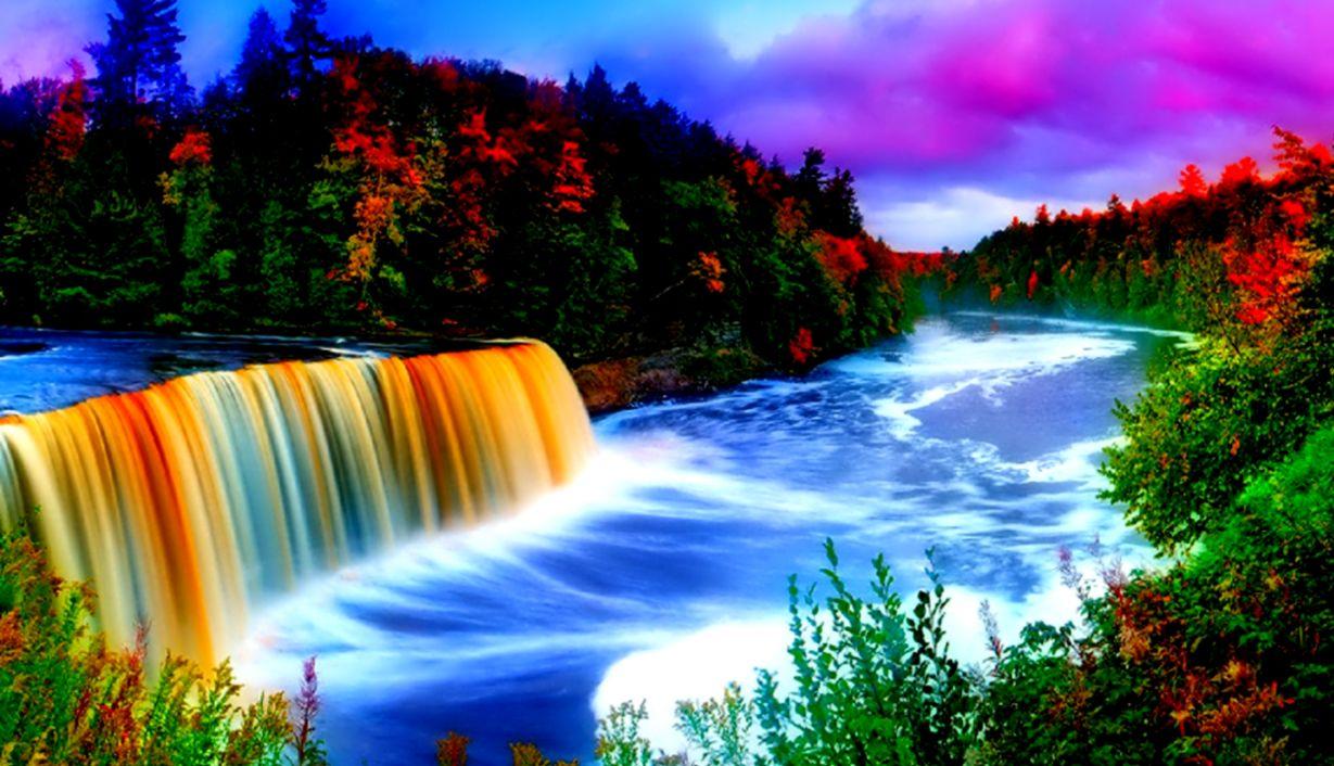 Waterfalls Rainbow Wallpaper