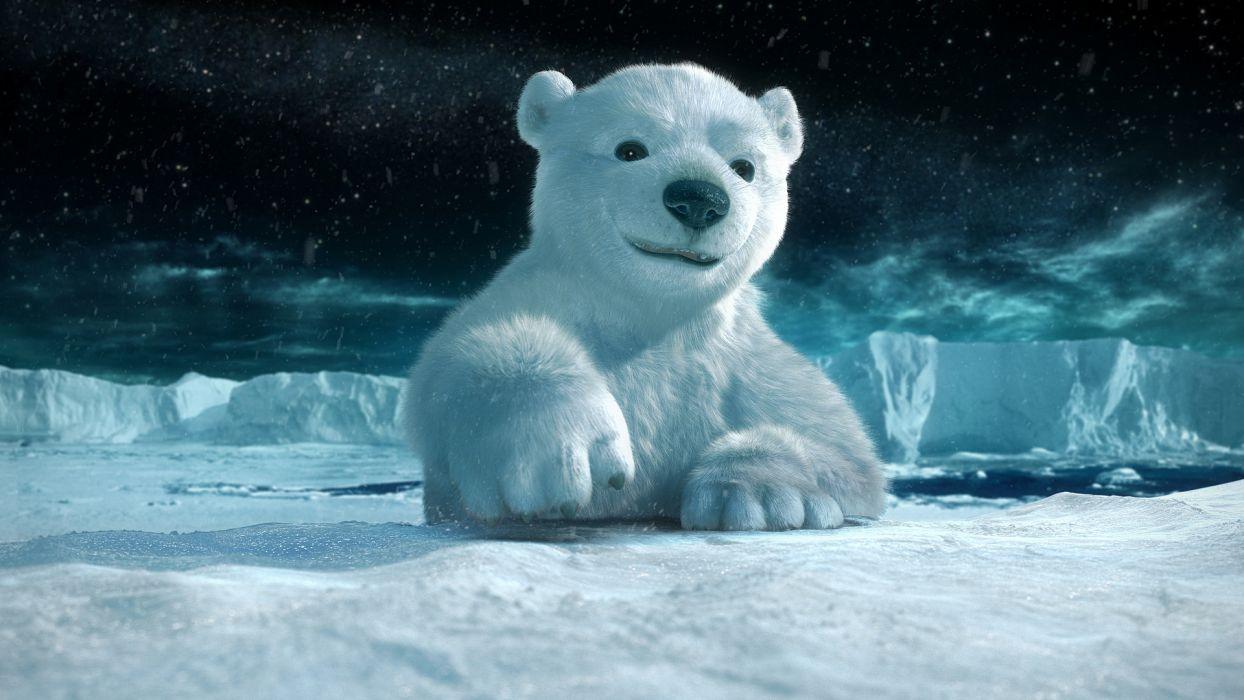 Polar Bear Bear Snow CG Night wallpaperx1080