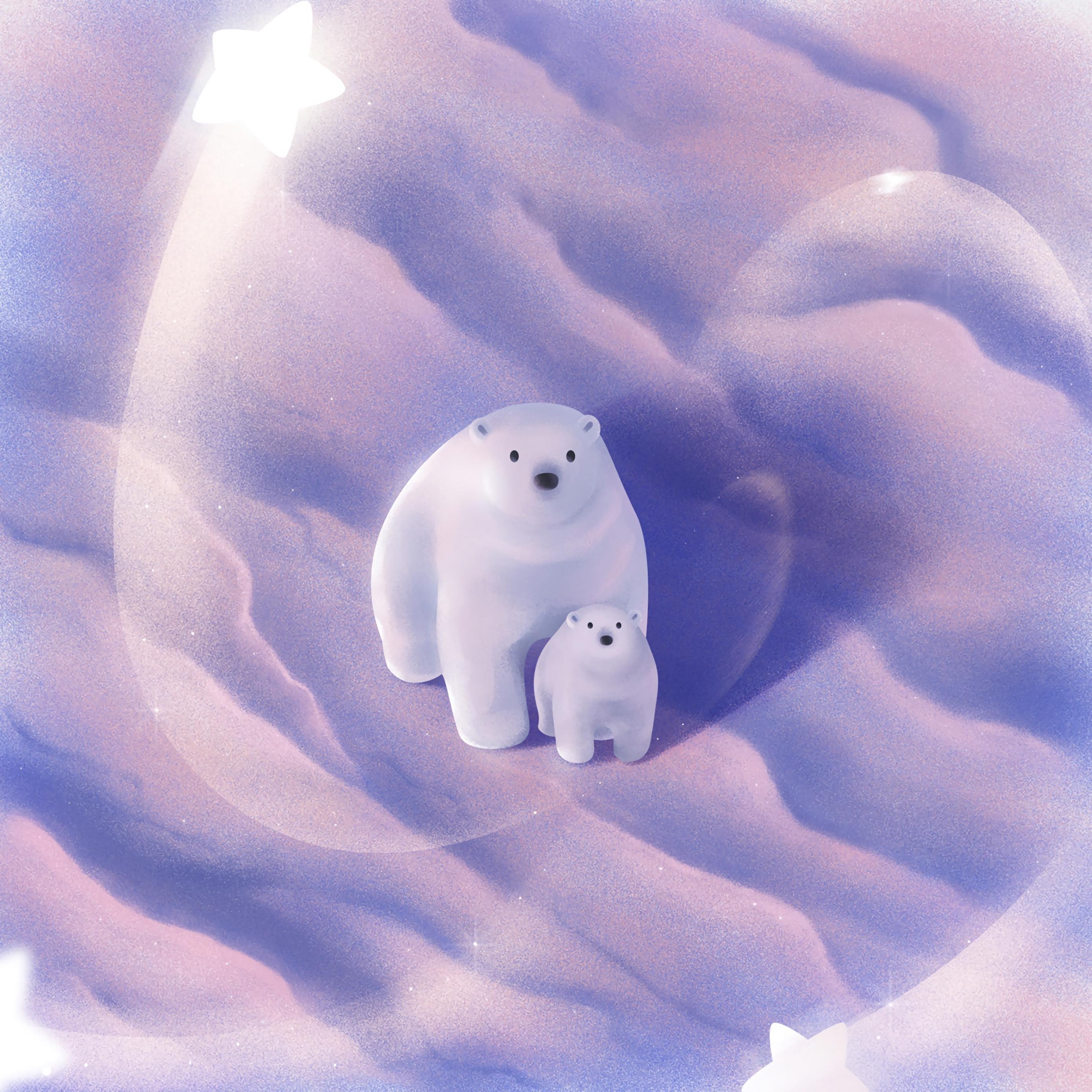 Download wallpaper 2780x2780 polar bears, couple, cub, art, cute