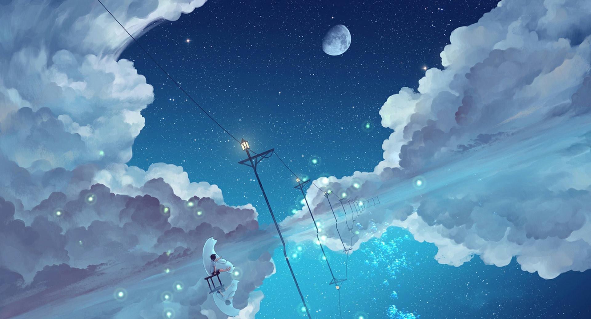 Polar Bear Boy Starry Night Sky Animated Wallpaper Live