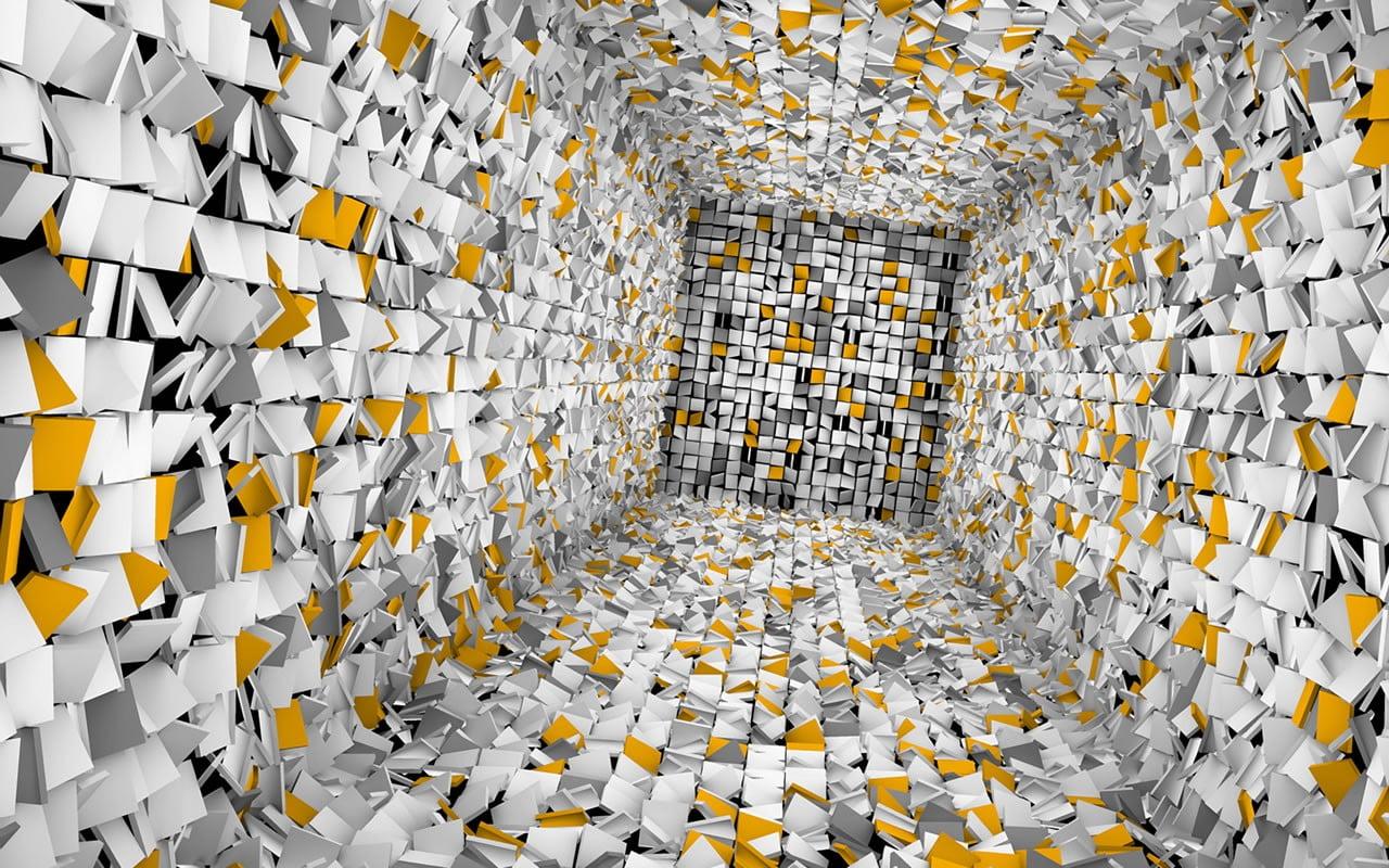White and yellow optical illusion, 3D, artwork, render, digital art