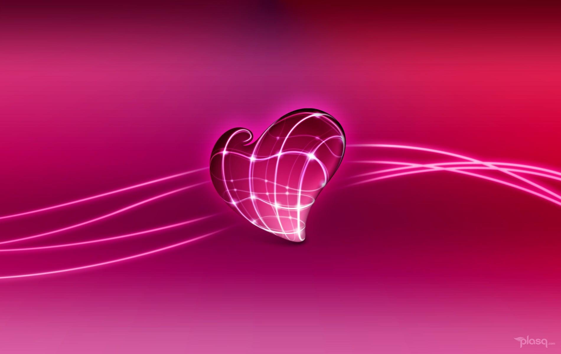 HD wallpaper: red and white LED light, pink, heart shape, love