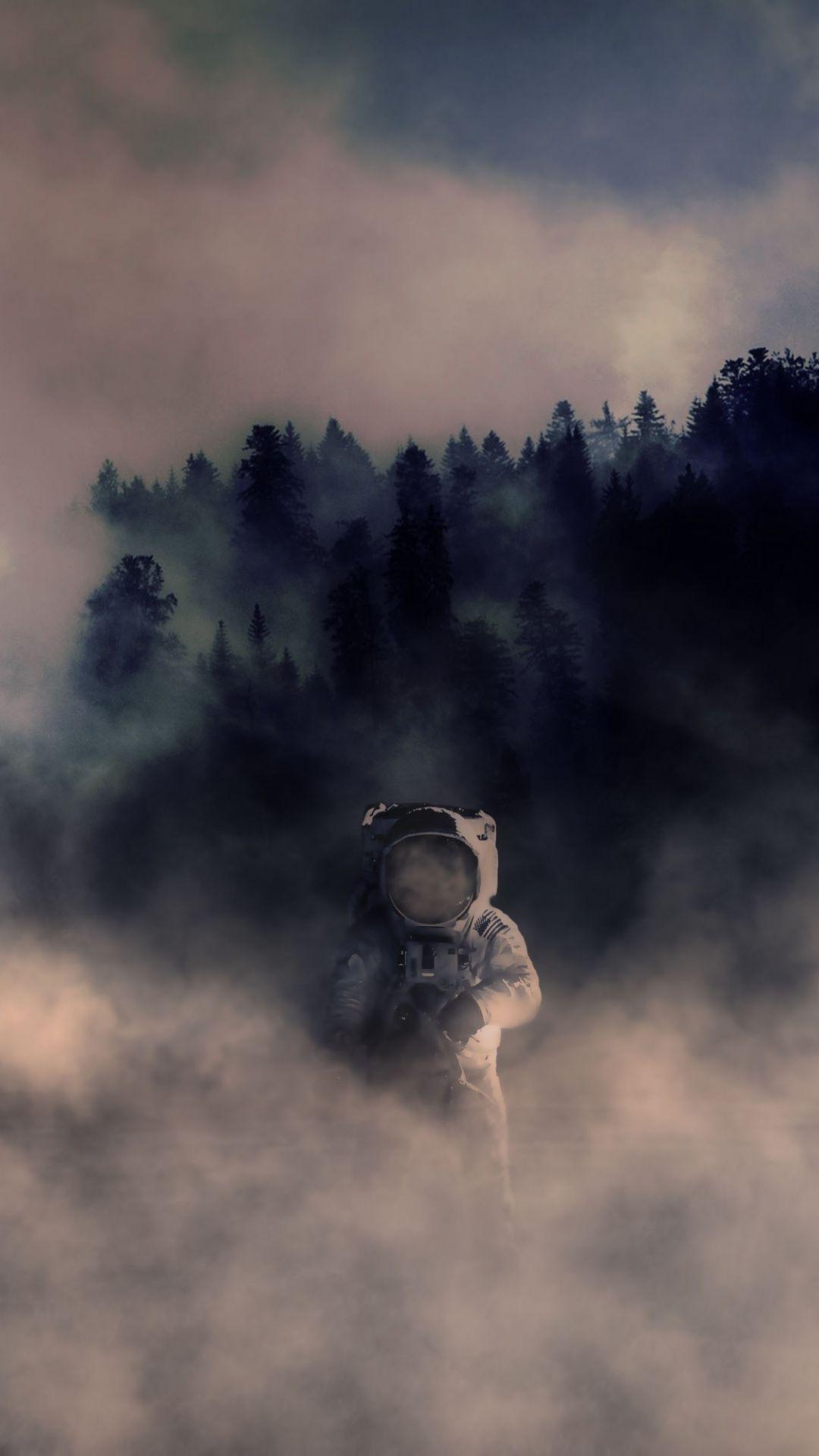 Cosmonaut, astronaut, space suit, smoke, 1080x1920 wallpaper