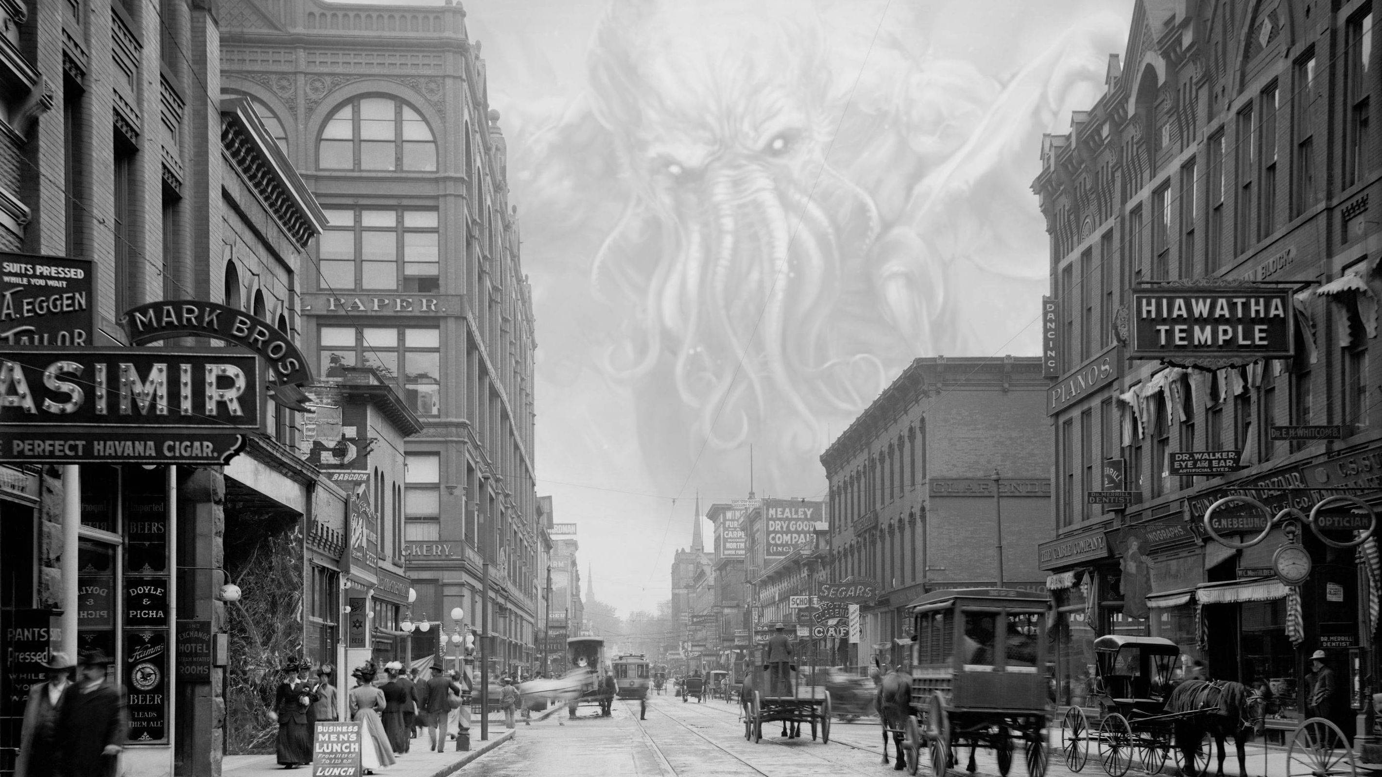 Cthulhu invading and old city street