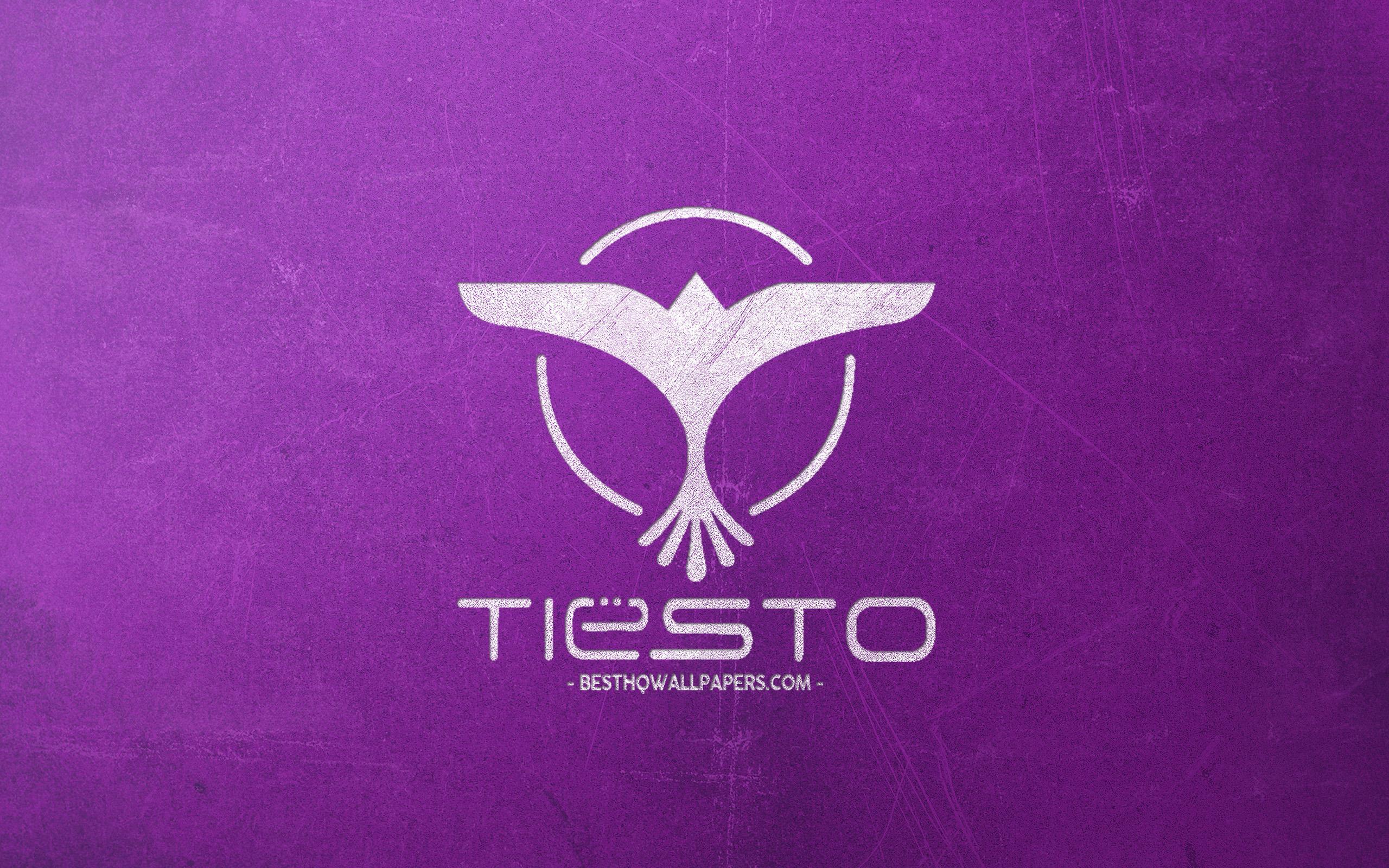 Download wallpaper Tiesto, white chalk logo, Dutch DJ, purple