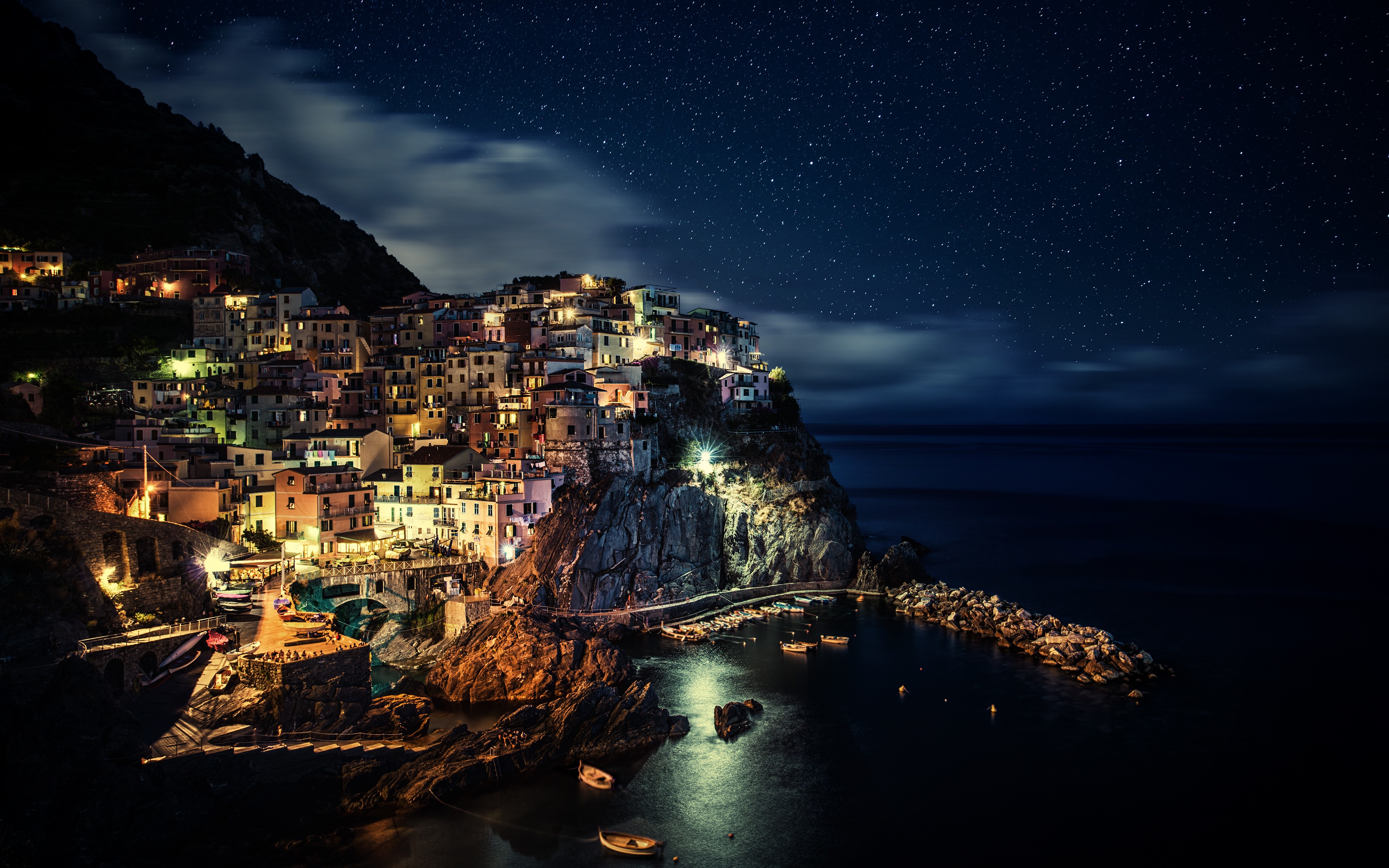#sea, #Italy, #city, #night, #coast, #Cinque Terre
