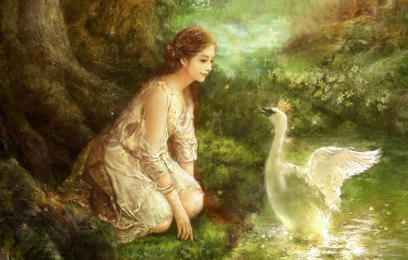 Wallpaper forest, flowers, stream, oil, picture, crown, fantasy, art