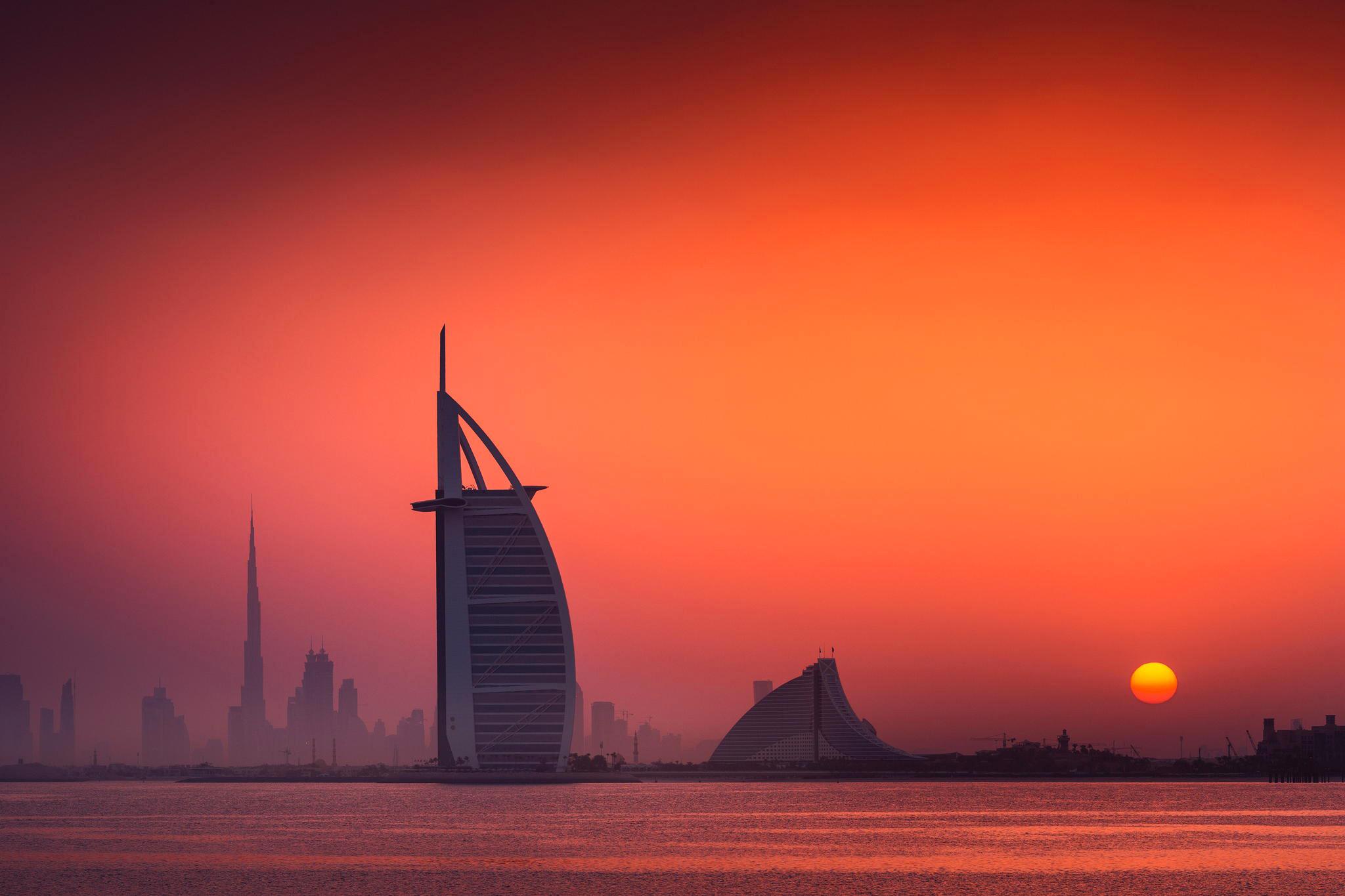 amazing, sea, sunset, Dubai wallpaper
