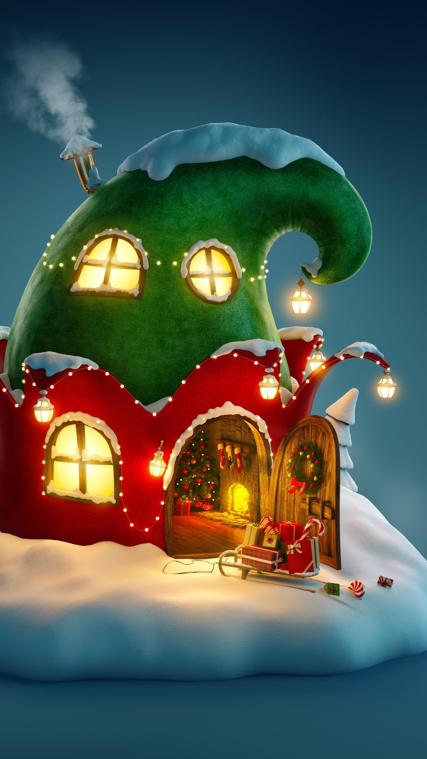 Wallpaper Christmas, New Year, fairy house, Holidays