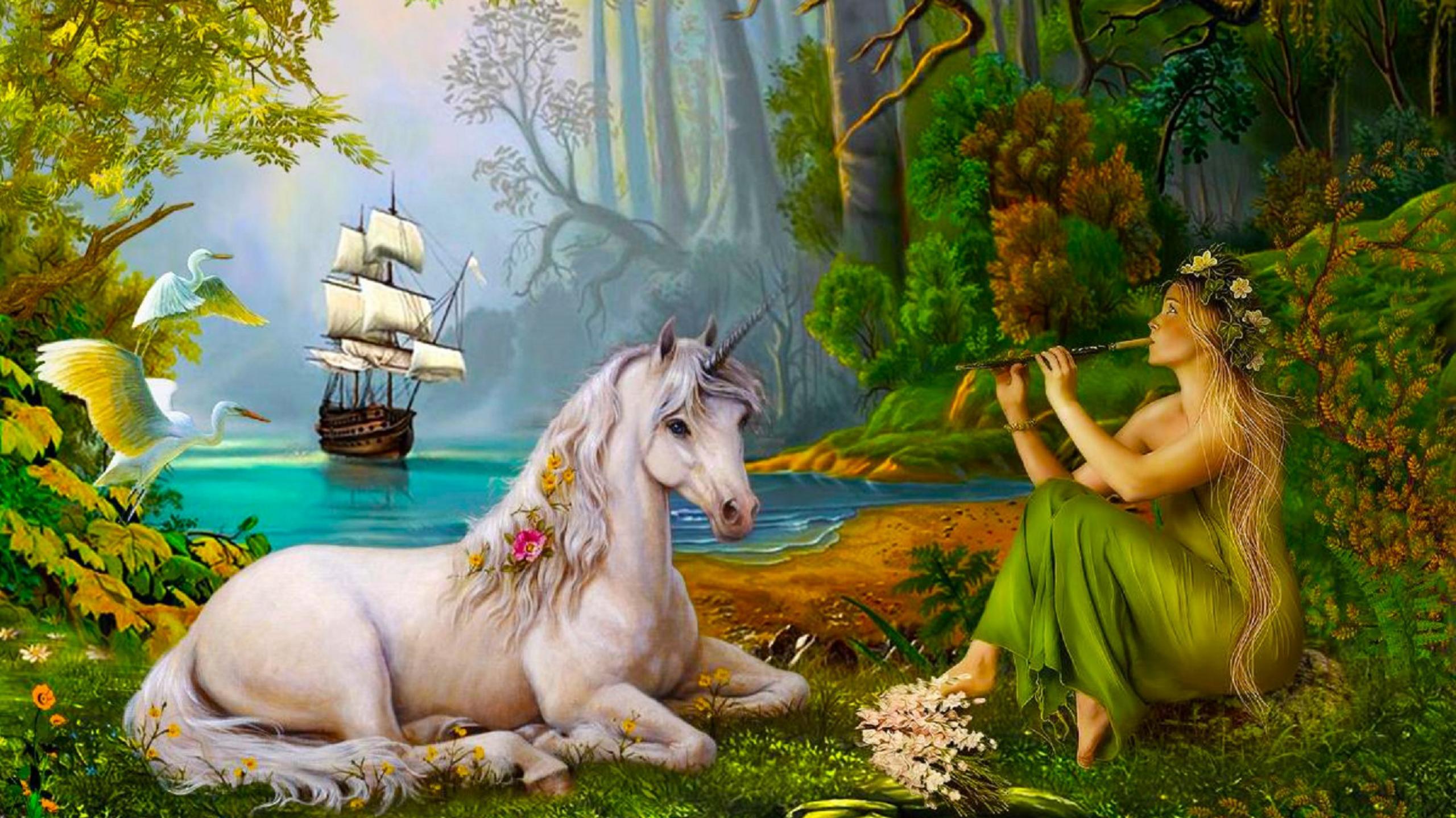 Music For A Unicorn Elf Art Woman Fairy 2560x1440 HD Wallpaper