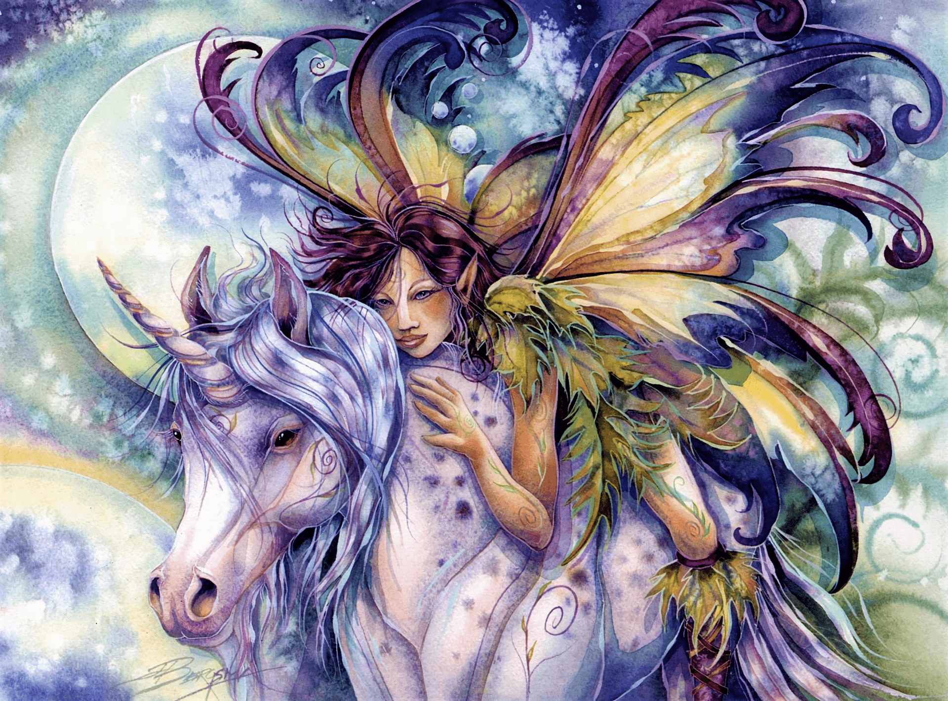 Angel and Unicorn HD Wallpaper