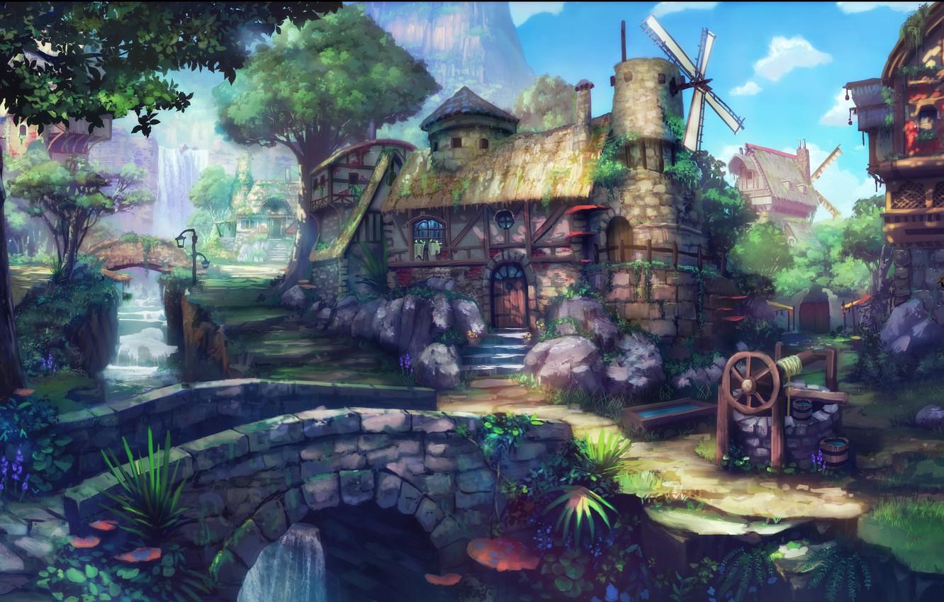 Wallpaper House, Fantasy, Nature, Wood, Village, Forest, Painting