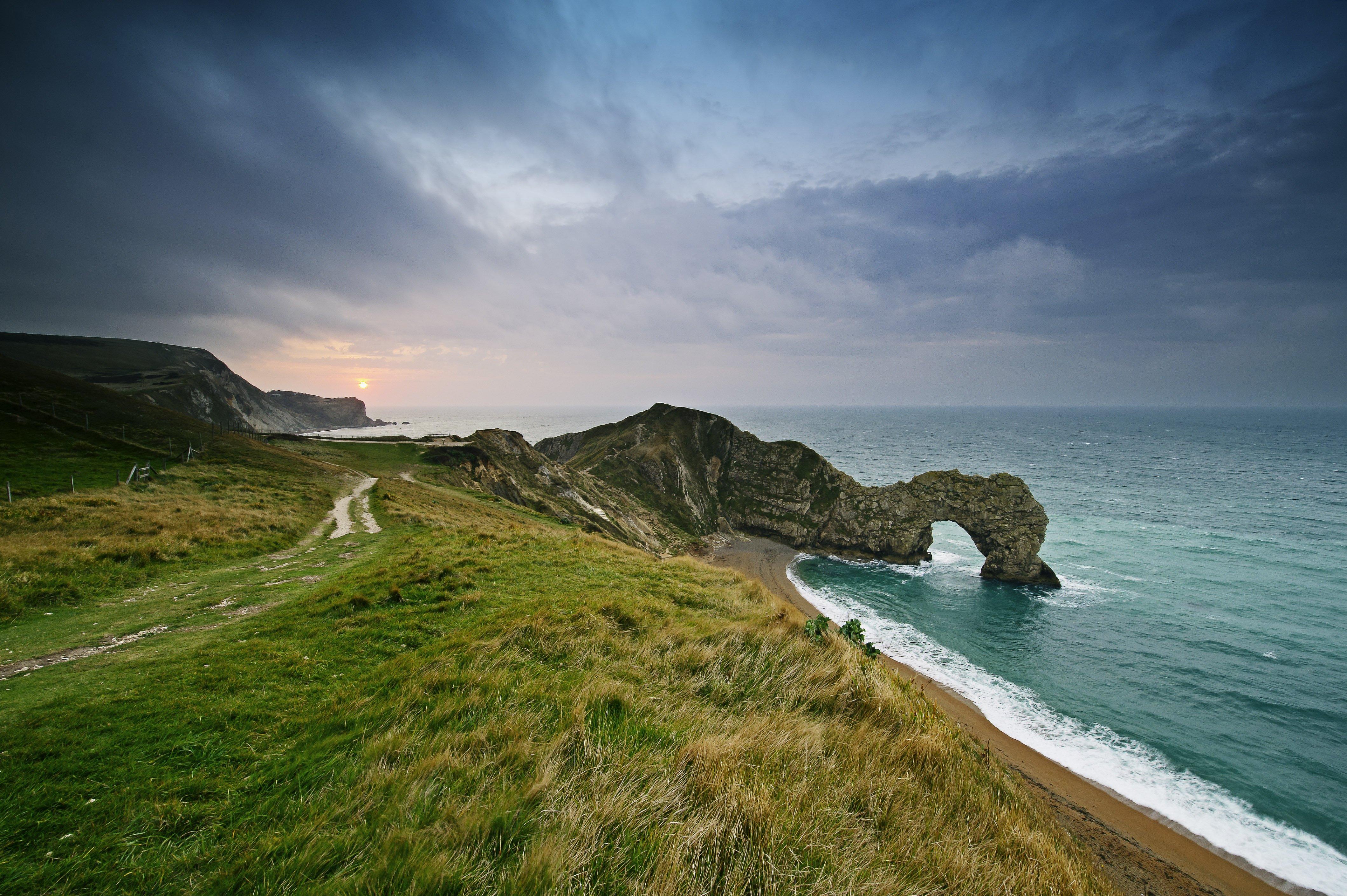Clouds Seascape Sea Sunset Limestone Cliff Jurassic Coast Shore