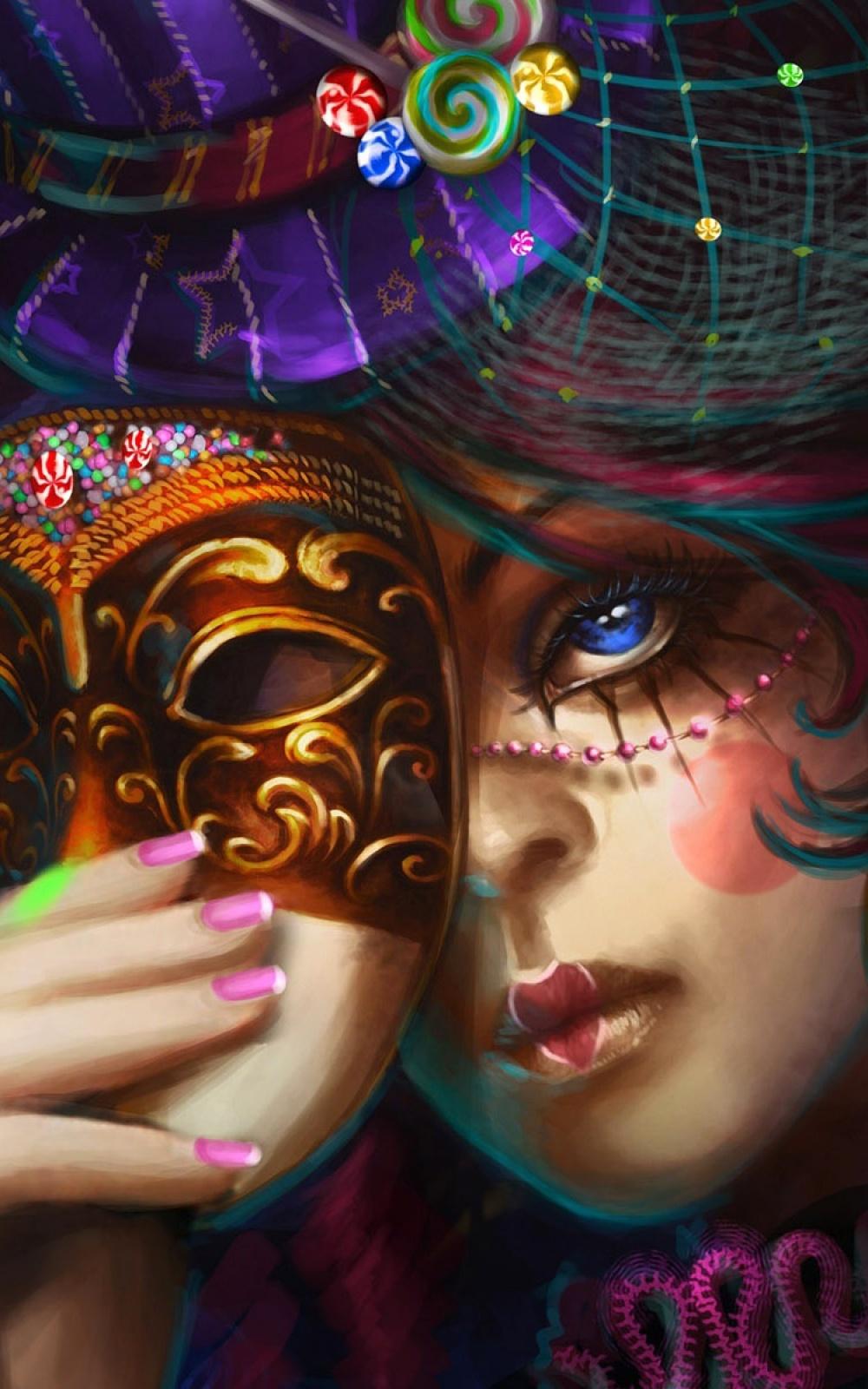 Venetian Carnival Mask Woman Ilustration Android Wallpaper free download