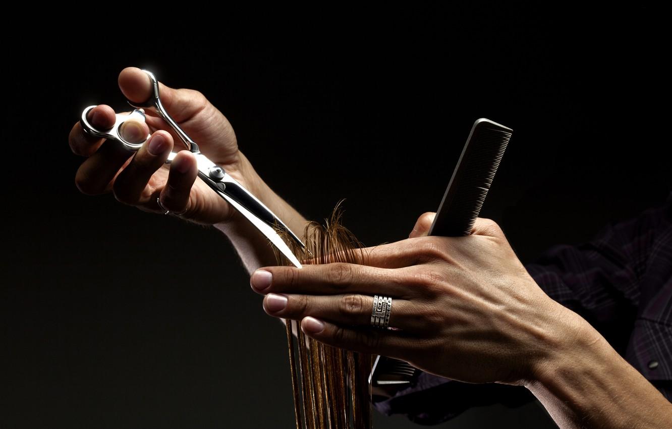 Wallpaper scissors, fingers, comb, hairdresser, stylist image