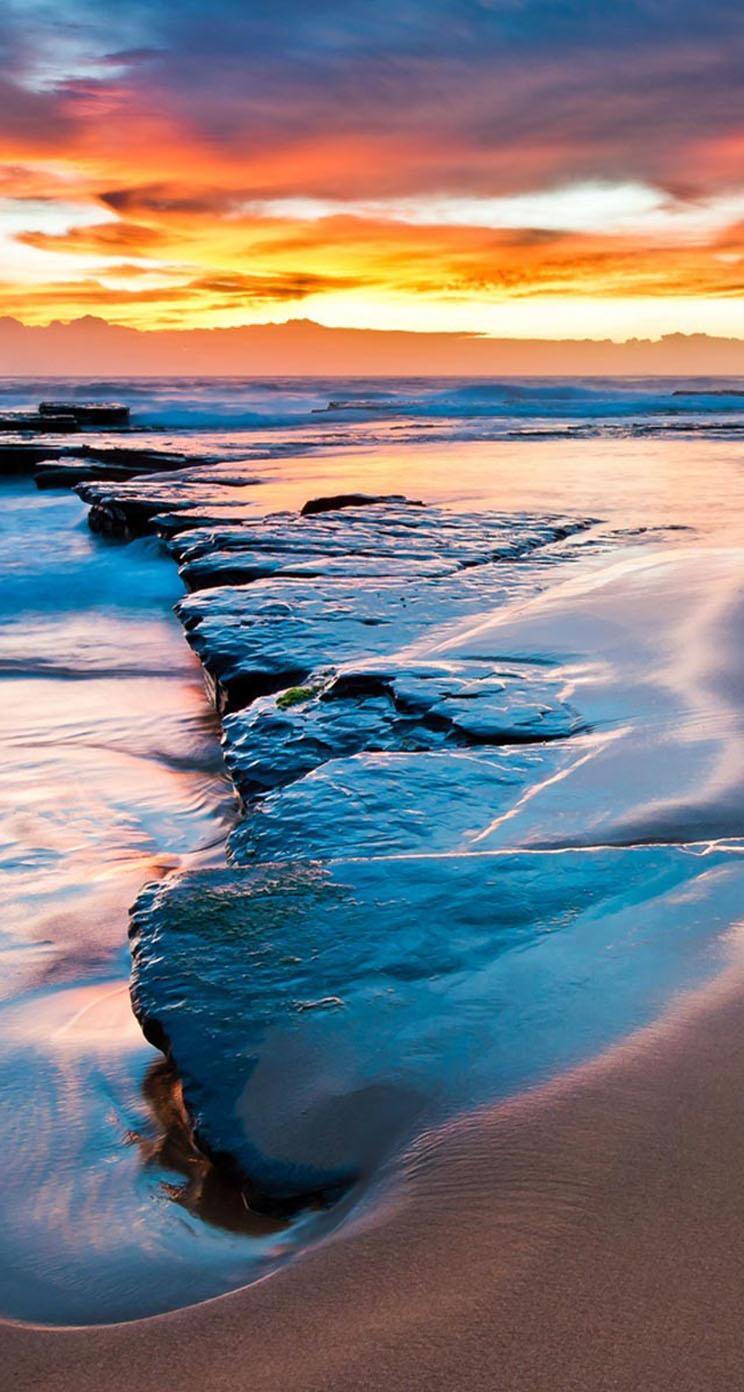 Sunset Water Sea Beach Evening Clouds Ocean Water Wallpaper