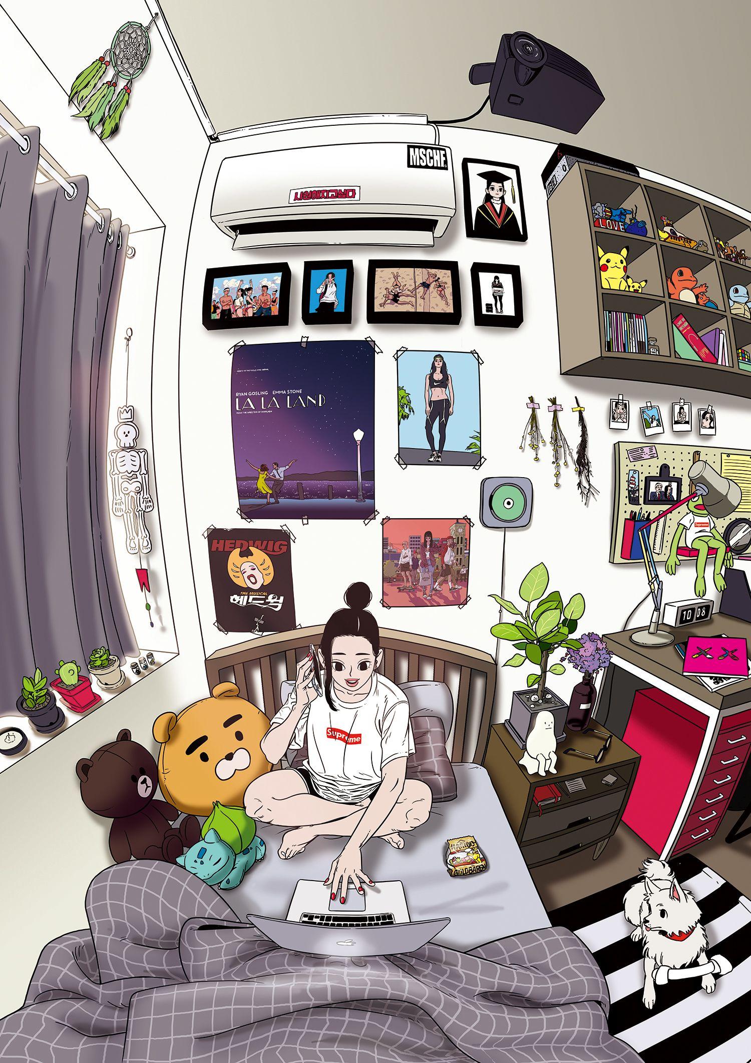 wallpaper for desktop, laptop | bj18-art-room-anime-monsters-space-night