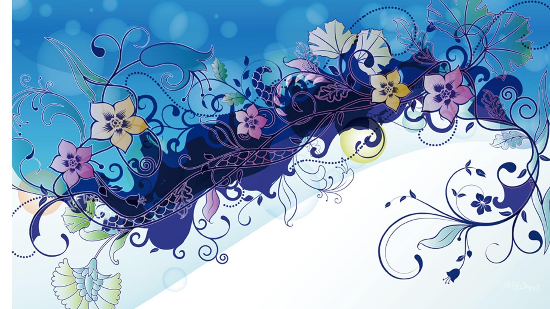 Floral Abstract In Blues HD desktop wallpaper, Widescreen, High