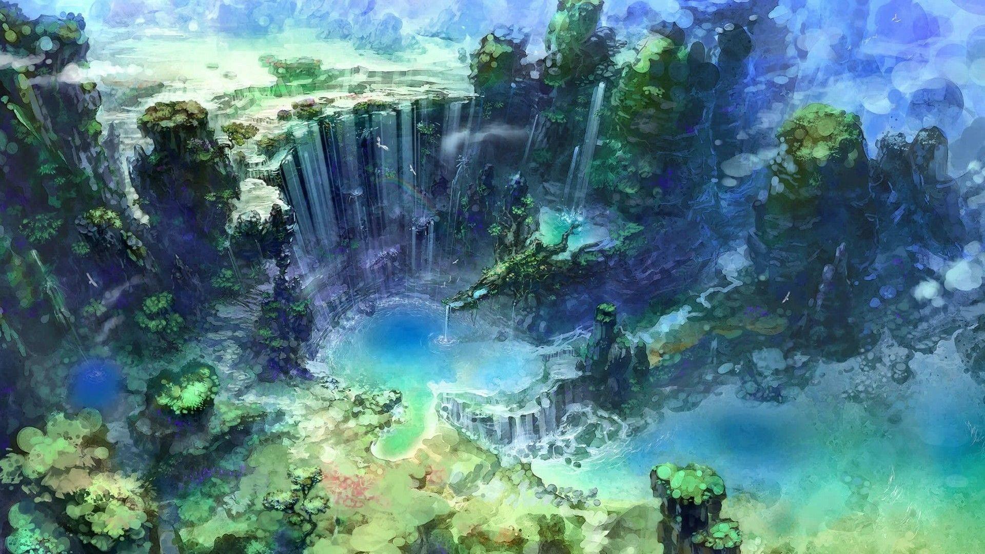 #fantasy art, #nature, #waterfall, #water, #artwork
