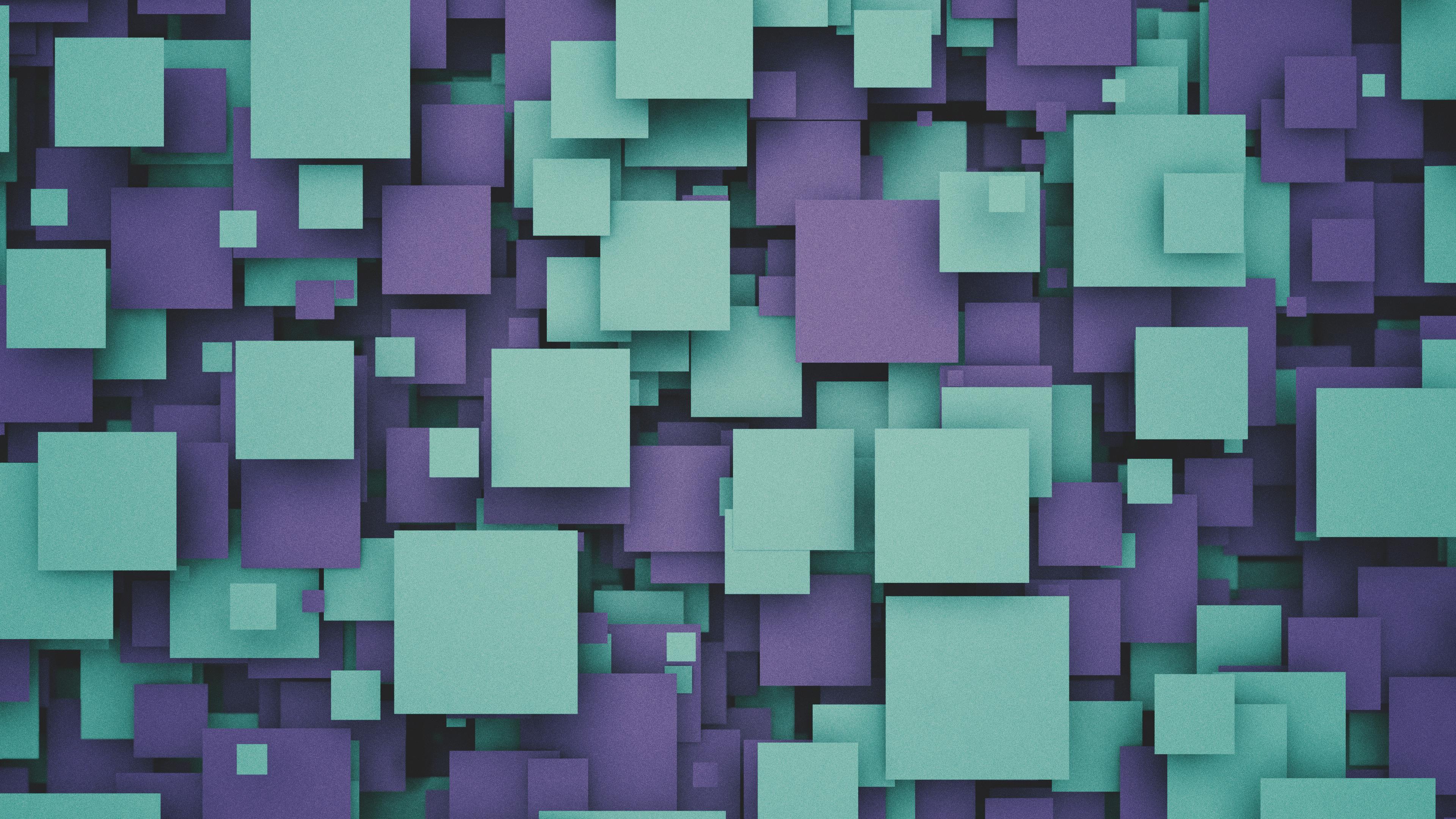Wallpaper Tiles, Squares, Cubes, Purple, Cyan, 4K, Abstract