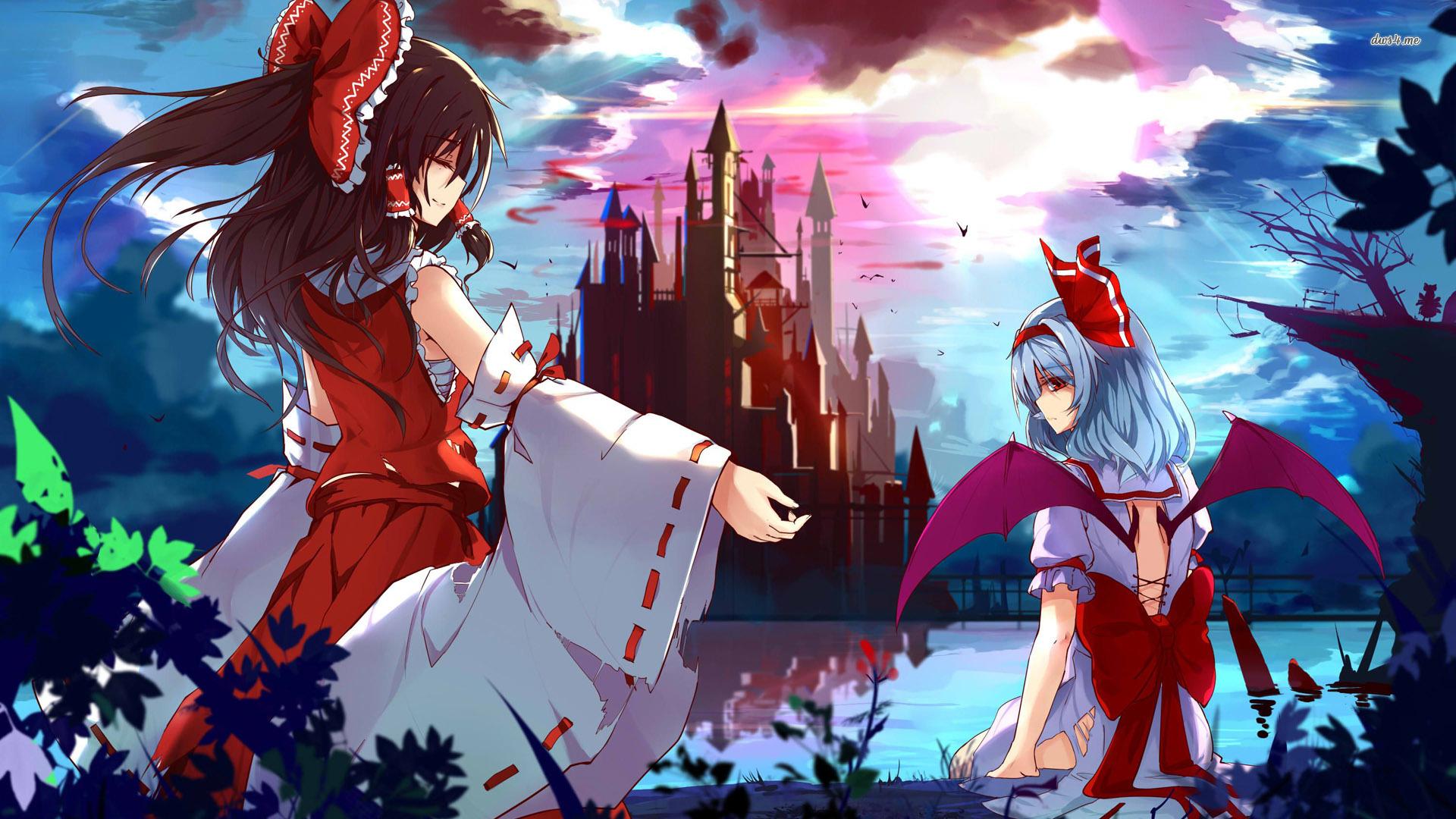 Hakurei Reimu and Sakuya Izayoi in Touhou Project wallpaper