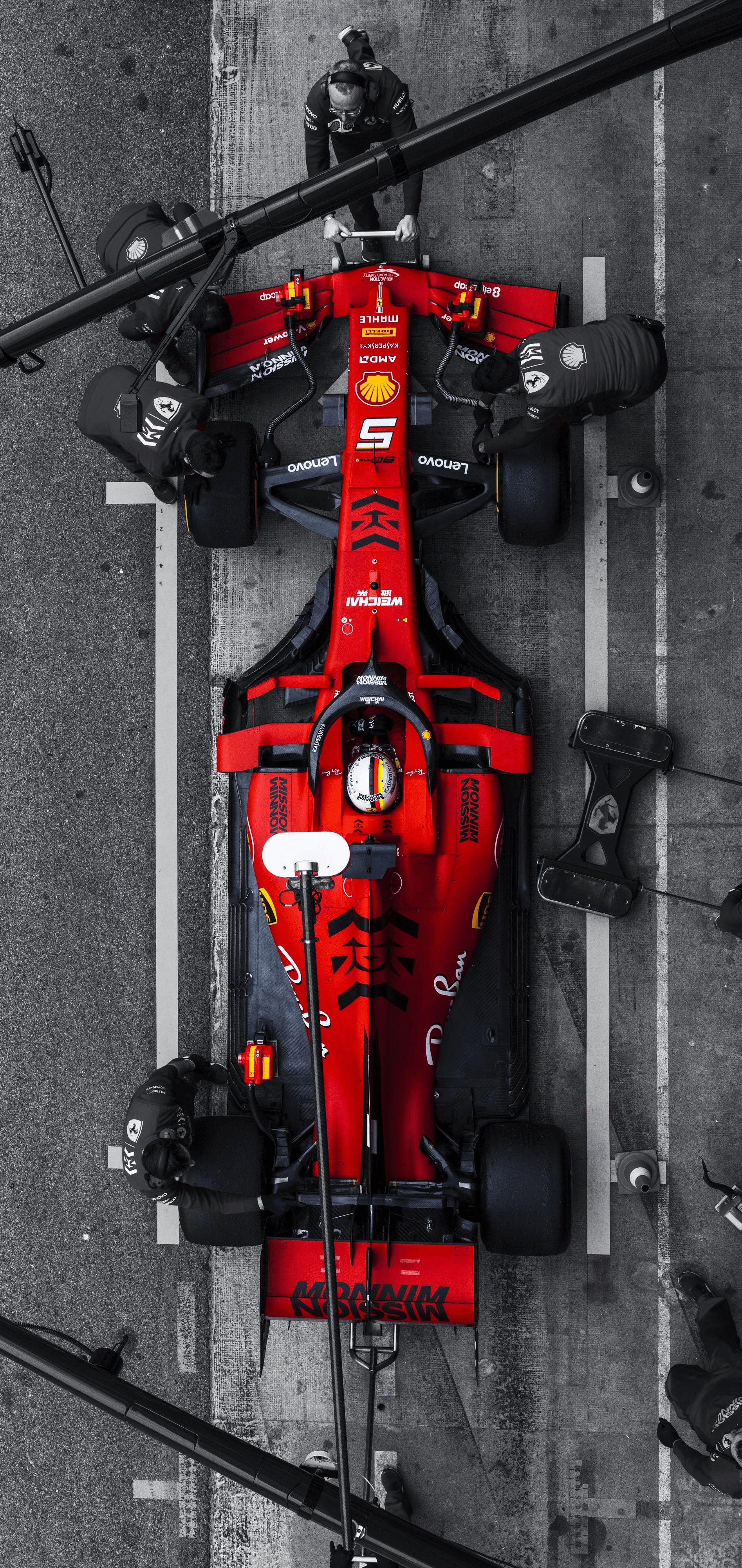 Sebastian Vettel's SF90 in the Pits [Mobile Wallpaper]