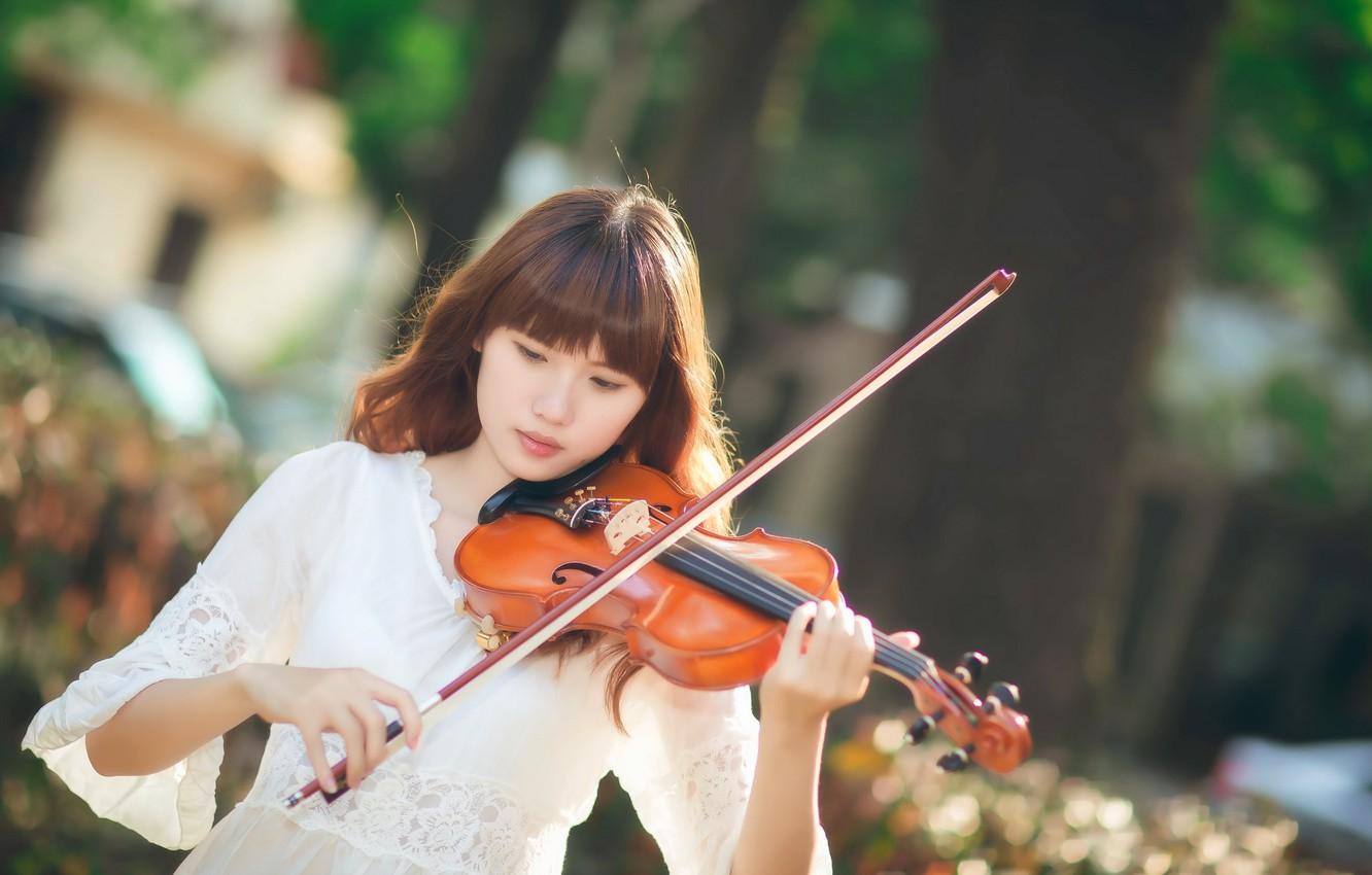 Wallpaper girl, music, violin, Asian image for desktop, section
