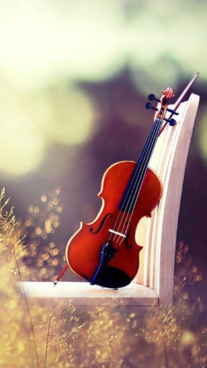 White dress music girl play violin in the forest wallpaper