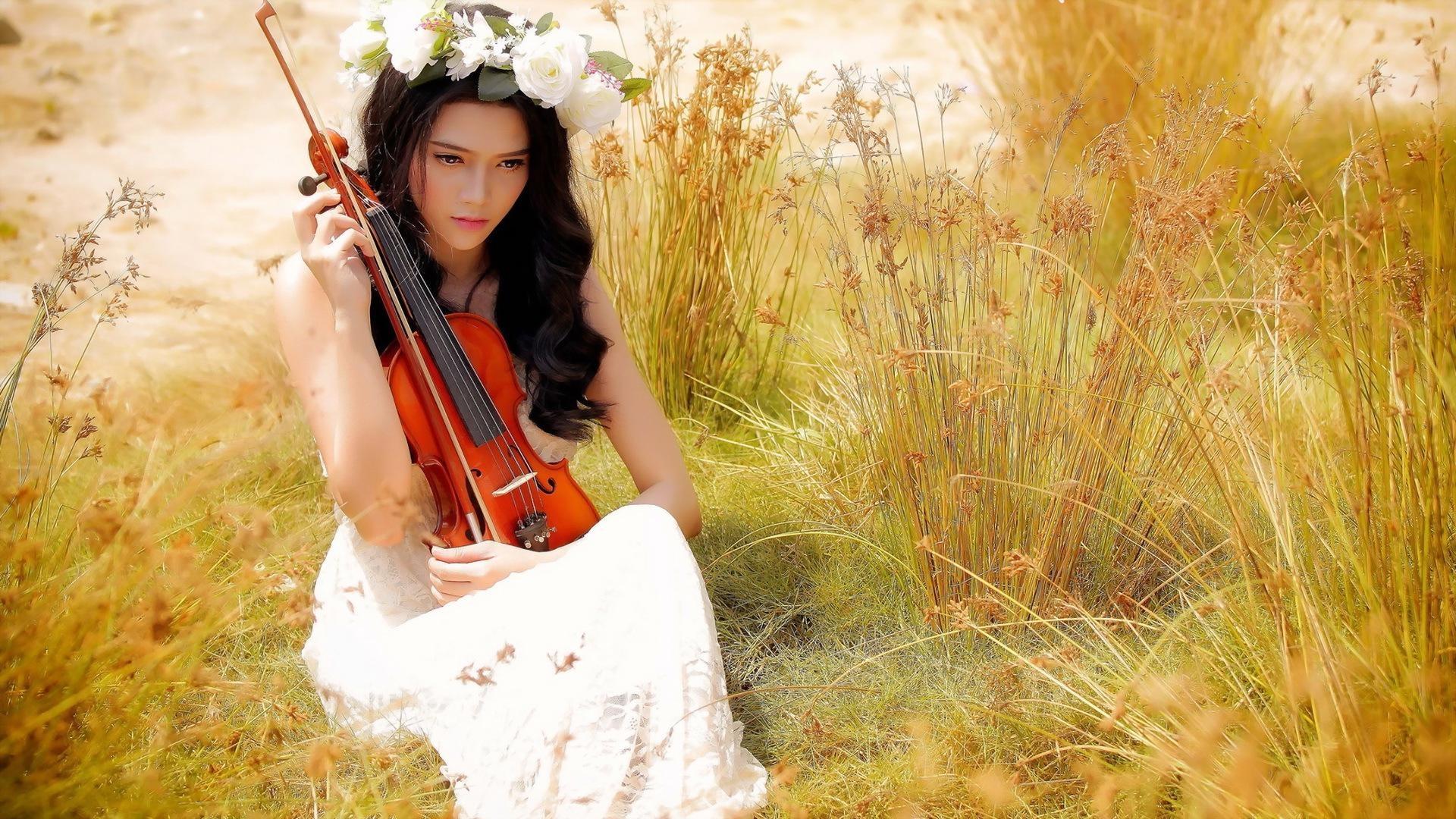 Free download Bride Violin Music GIrl in Field HD Wallpaper New HD