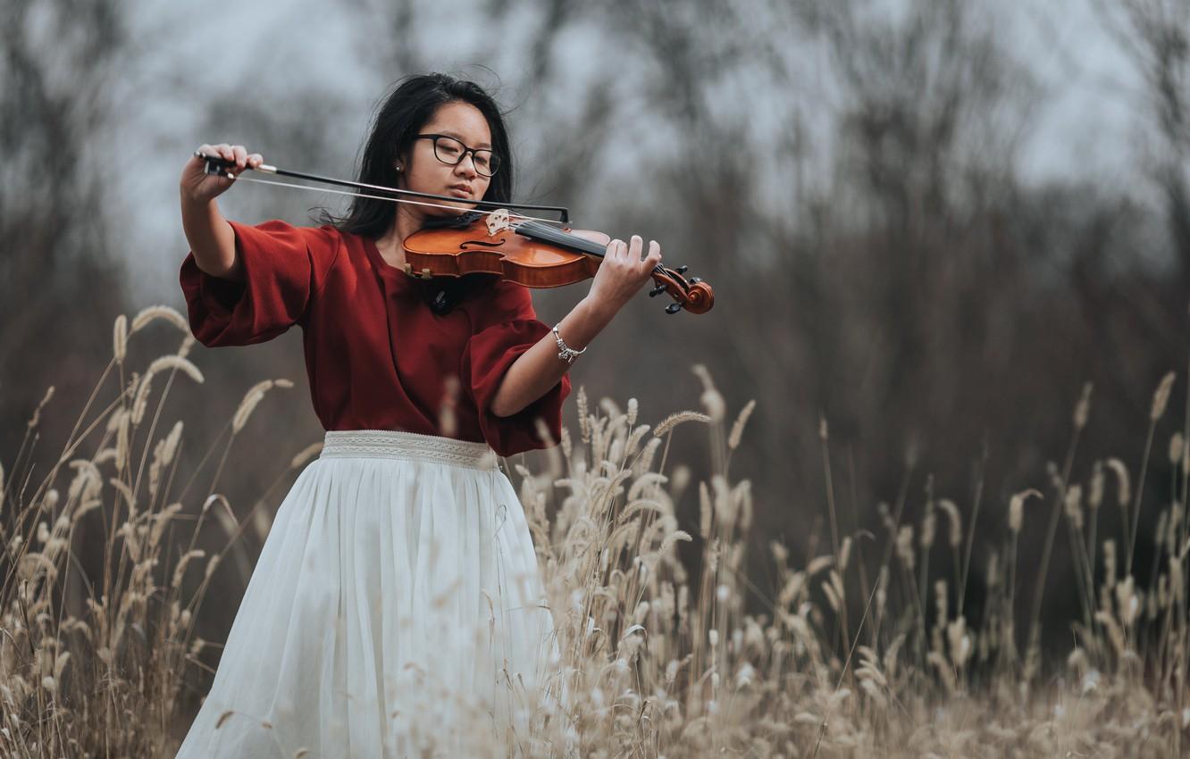 Wallpaper girl, violin, Asian image for desktop, section музыка