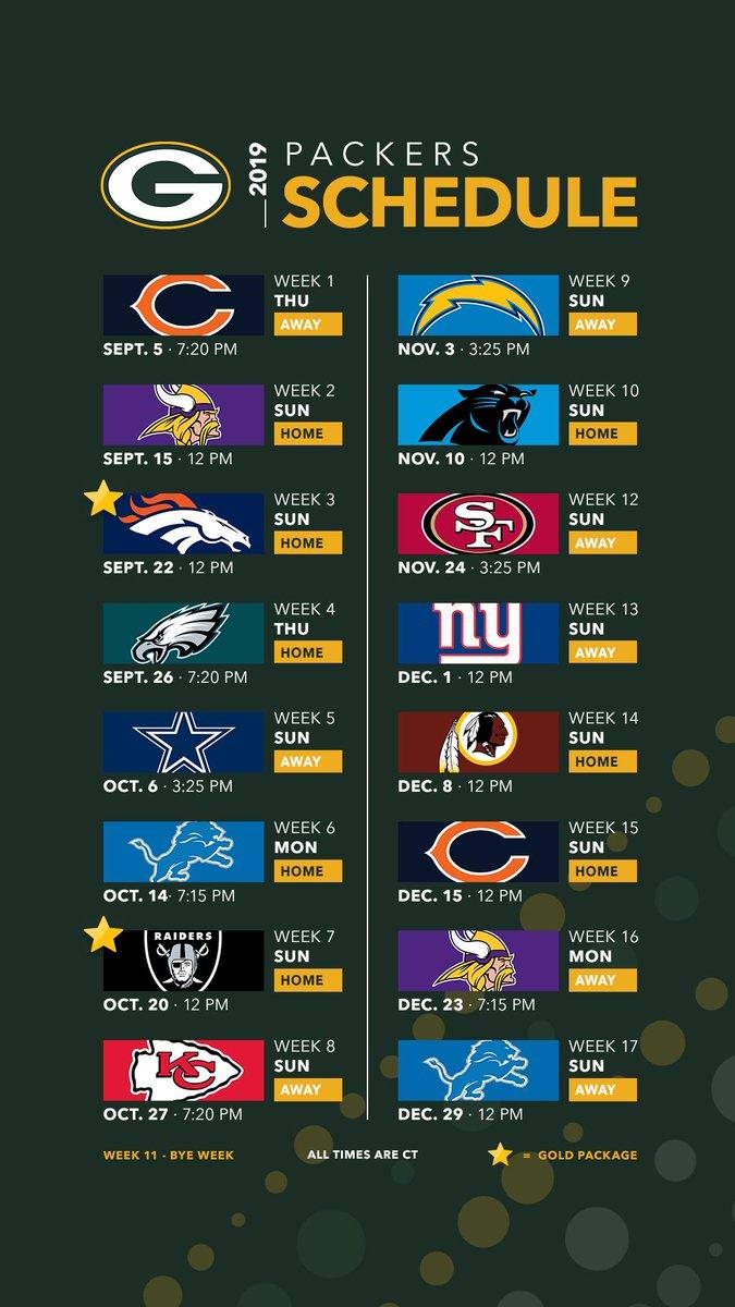 Green Bay Packers the 2019 #Packers schedule