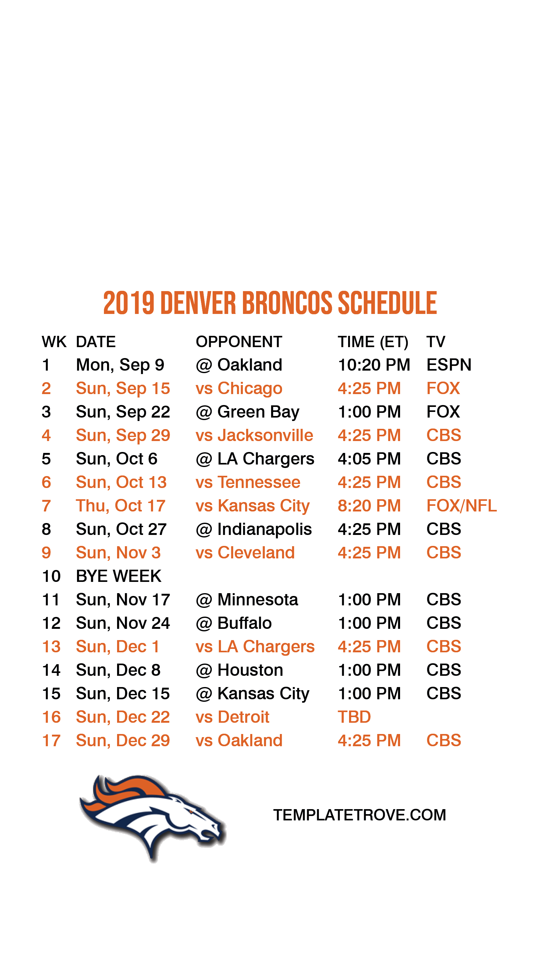 2019 2020 Denver Broncos Lock Screen Schedule For IPhone 6 7 8 Plus