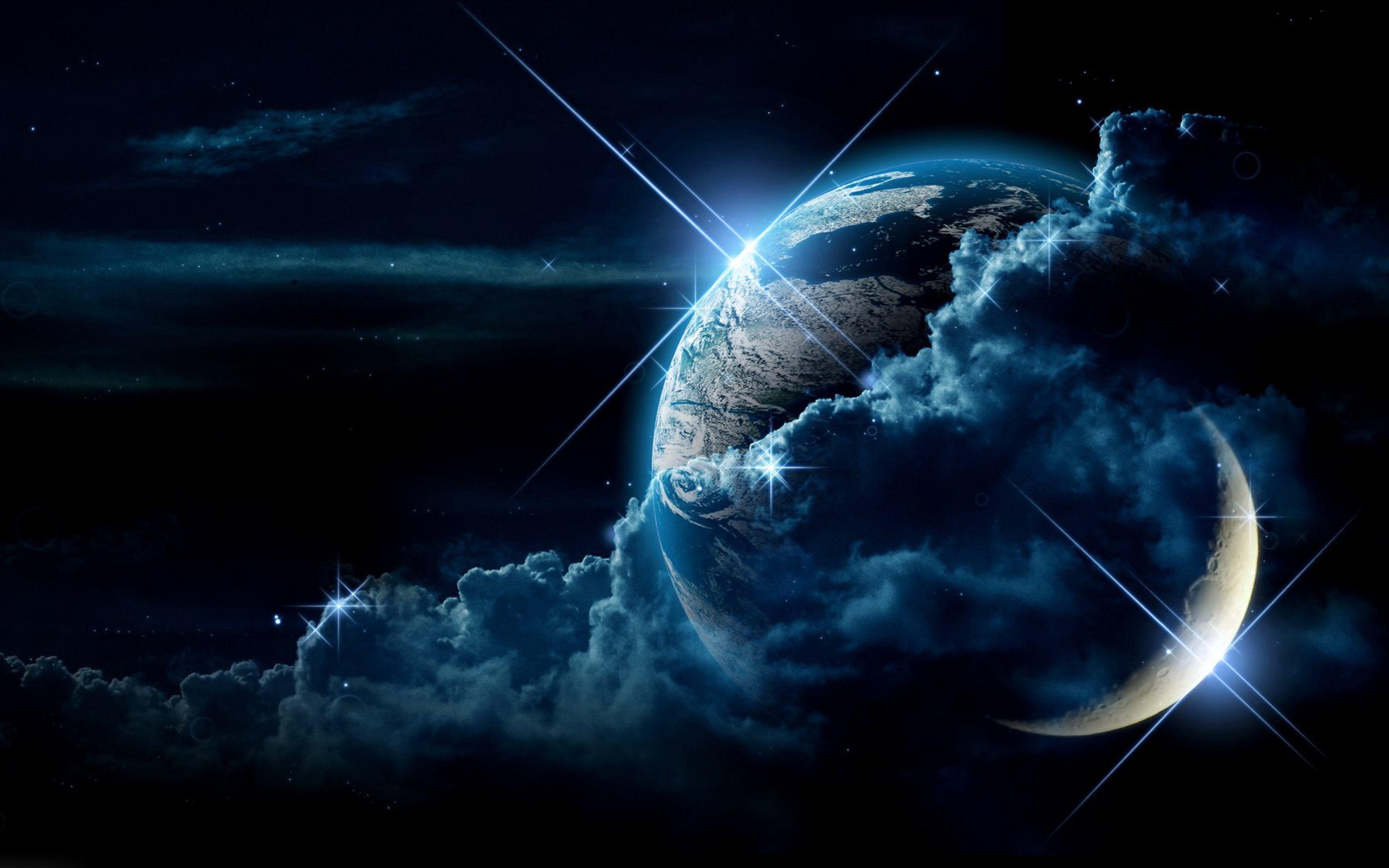Earth and Moon in Space Wallpaper Download 4K Resolution. Cool background, Cool background pics, Night sky tattoos