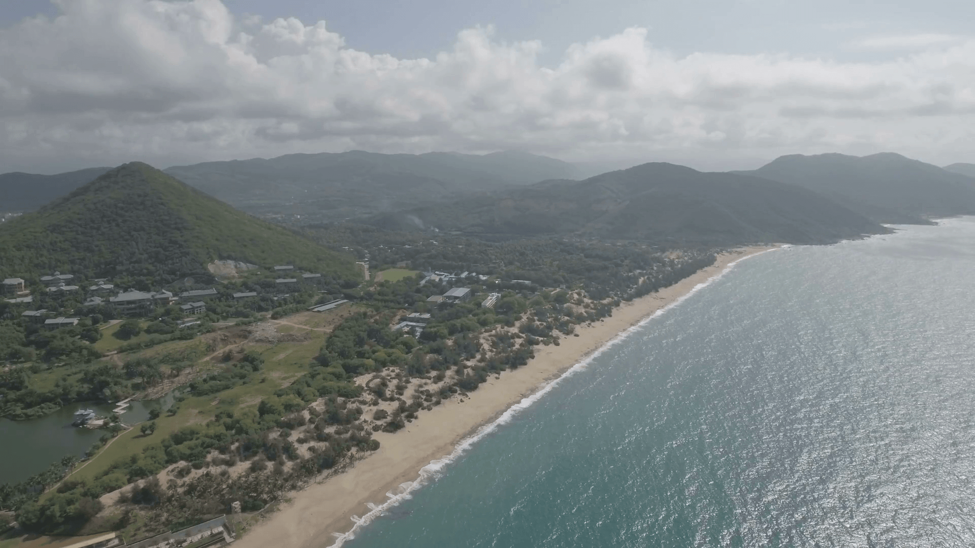 Aerial view of the mountain landscape and coastline of beautiful