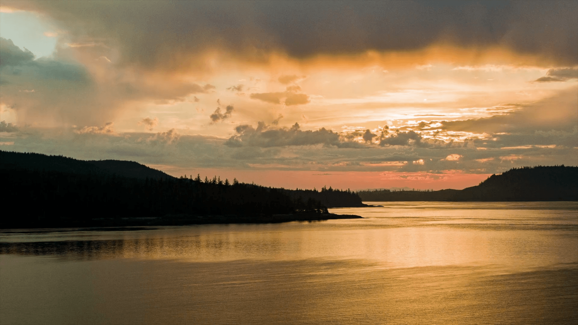 Golden Alaska Sunset Sunrise Landscape At Sea featuring an Epic