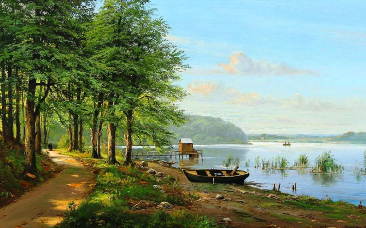 Forest Path Lake Shore Boat wallpaper. Forest Path Lake Shore Boat