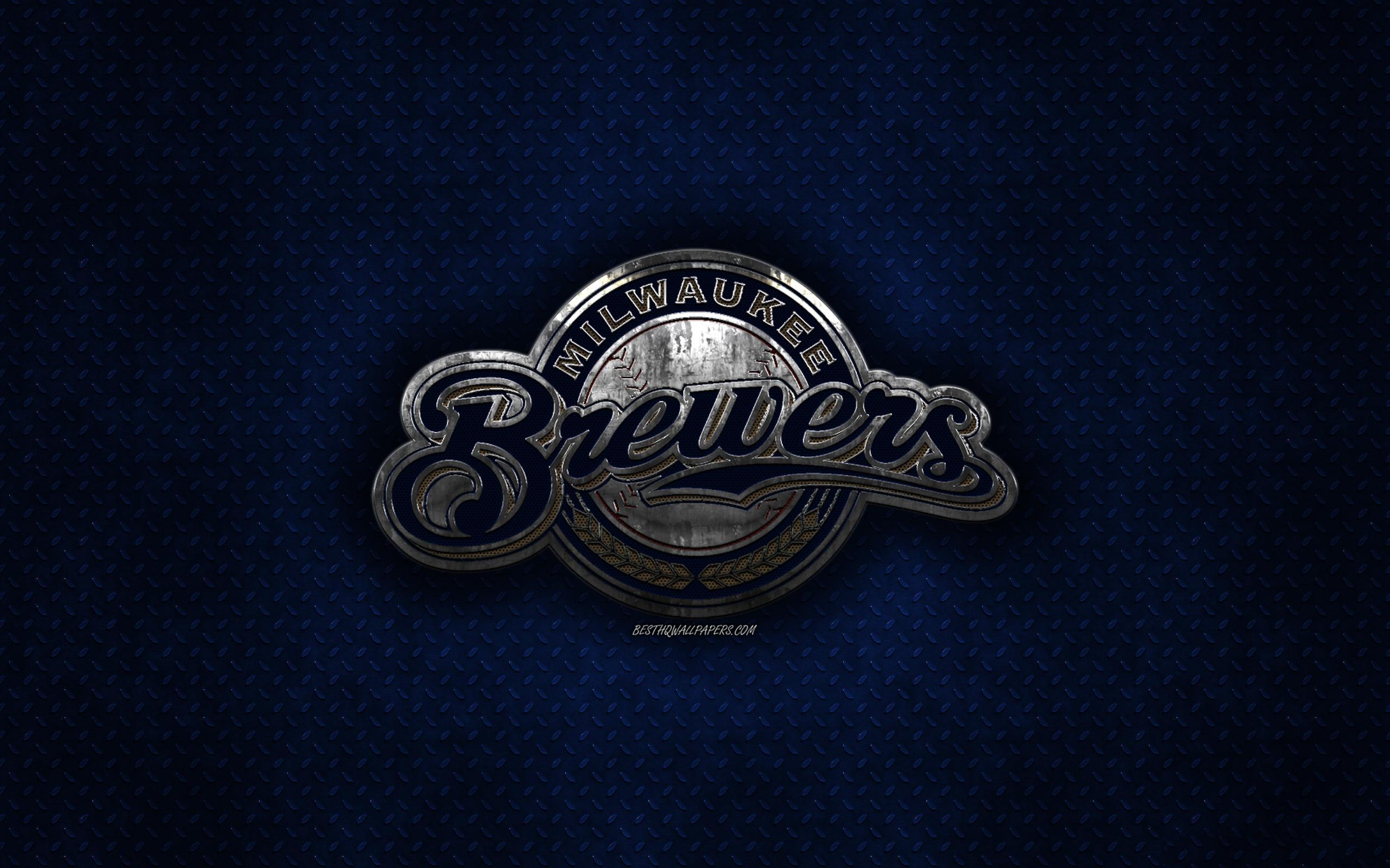 Download wallpaper Milwaukee Brewers, American baseball club, blue