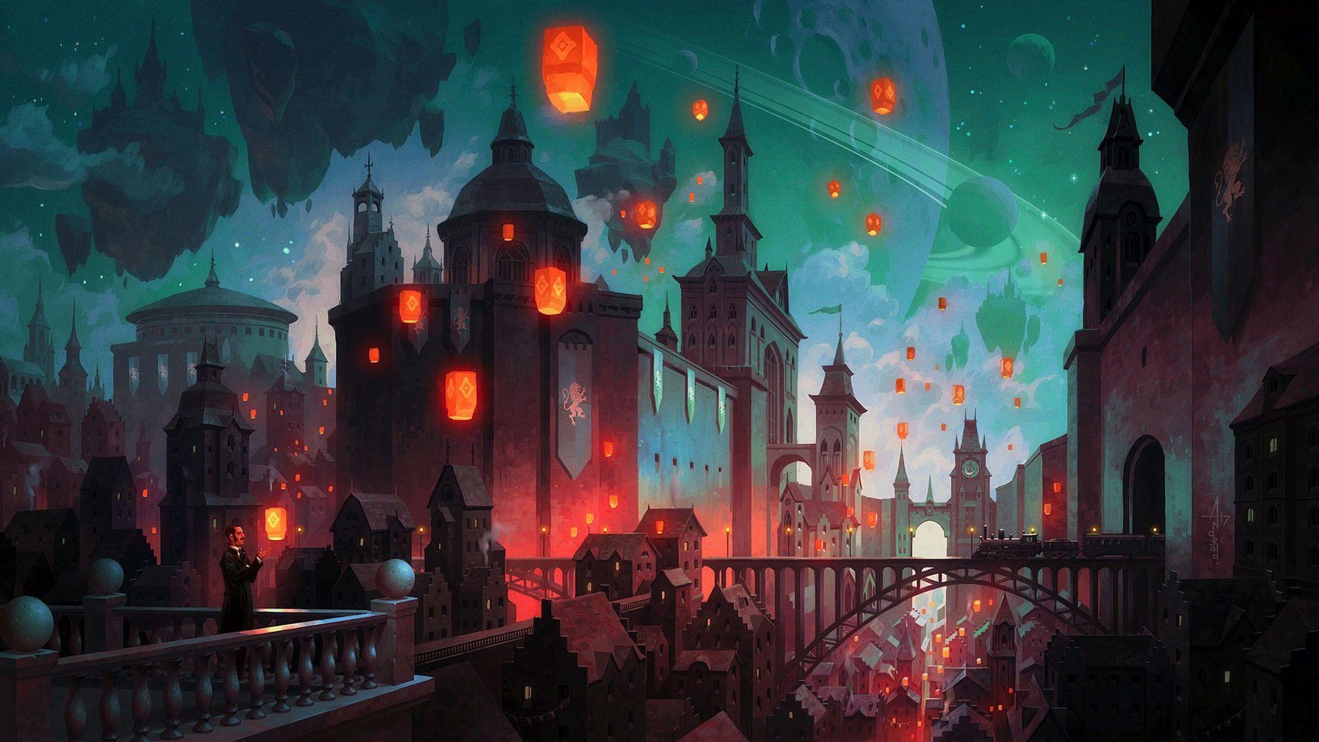 Fantasy Night City Wallpaper
