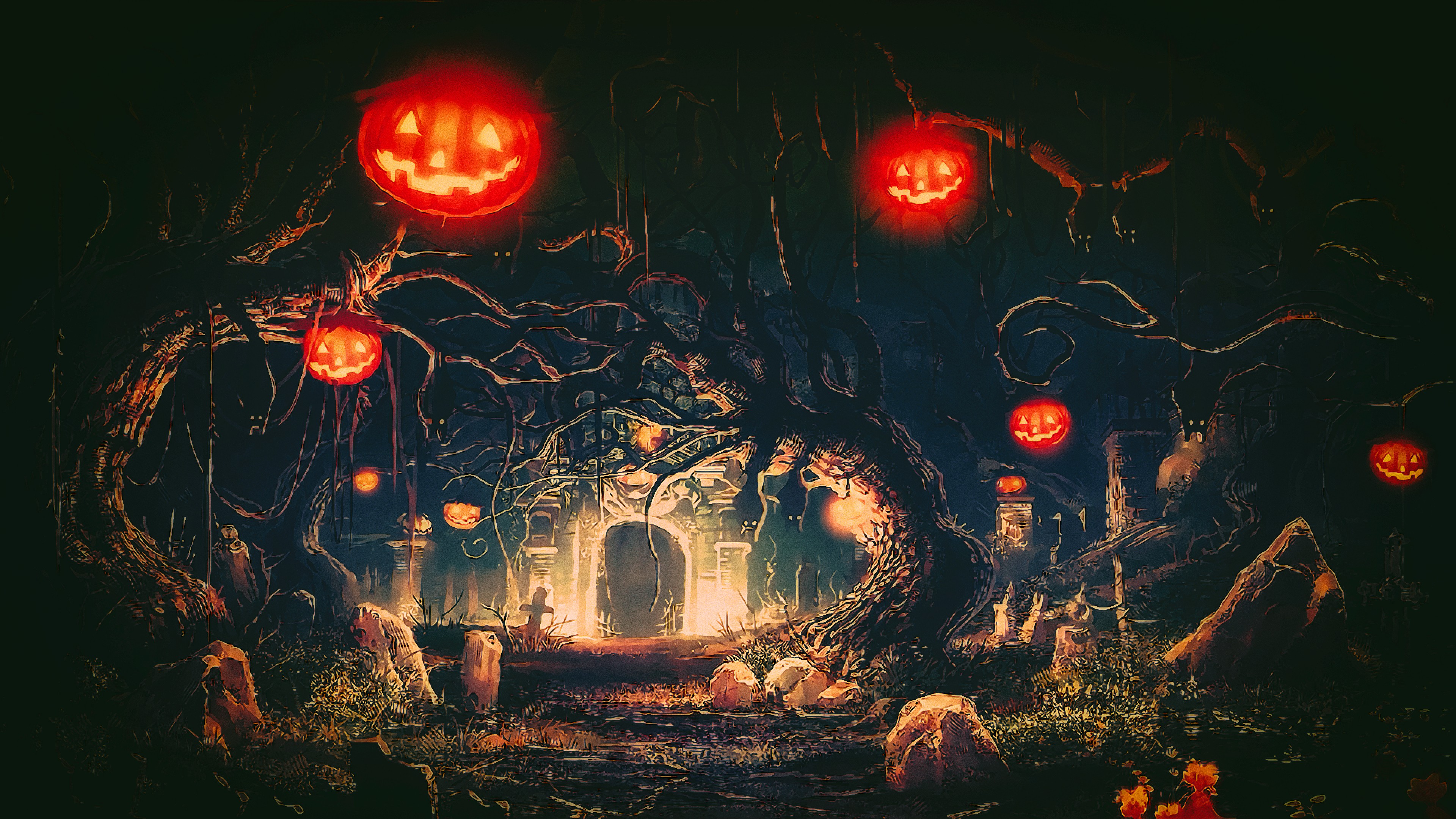 #fantasy art, #pumpkin, #Terror, #night, #Photoshop