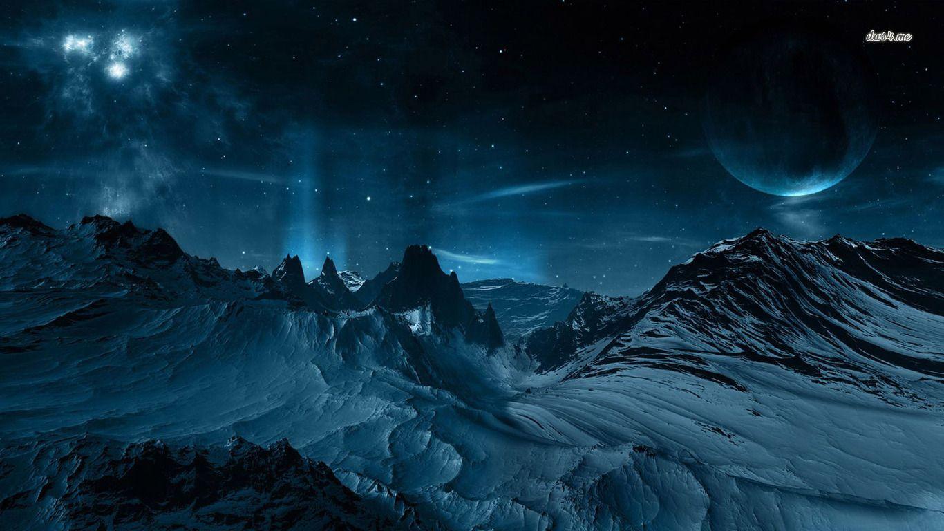Fantasy Snow Mountain. Night sky wallpaper wallpaper