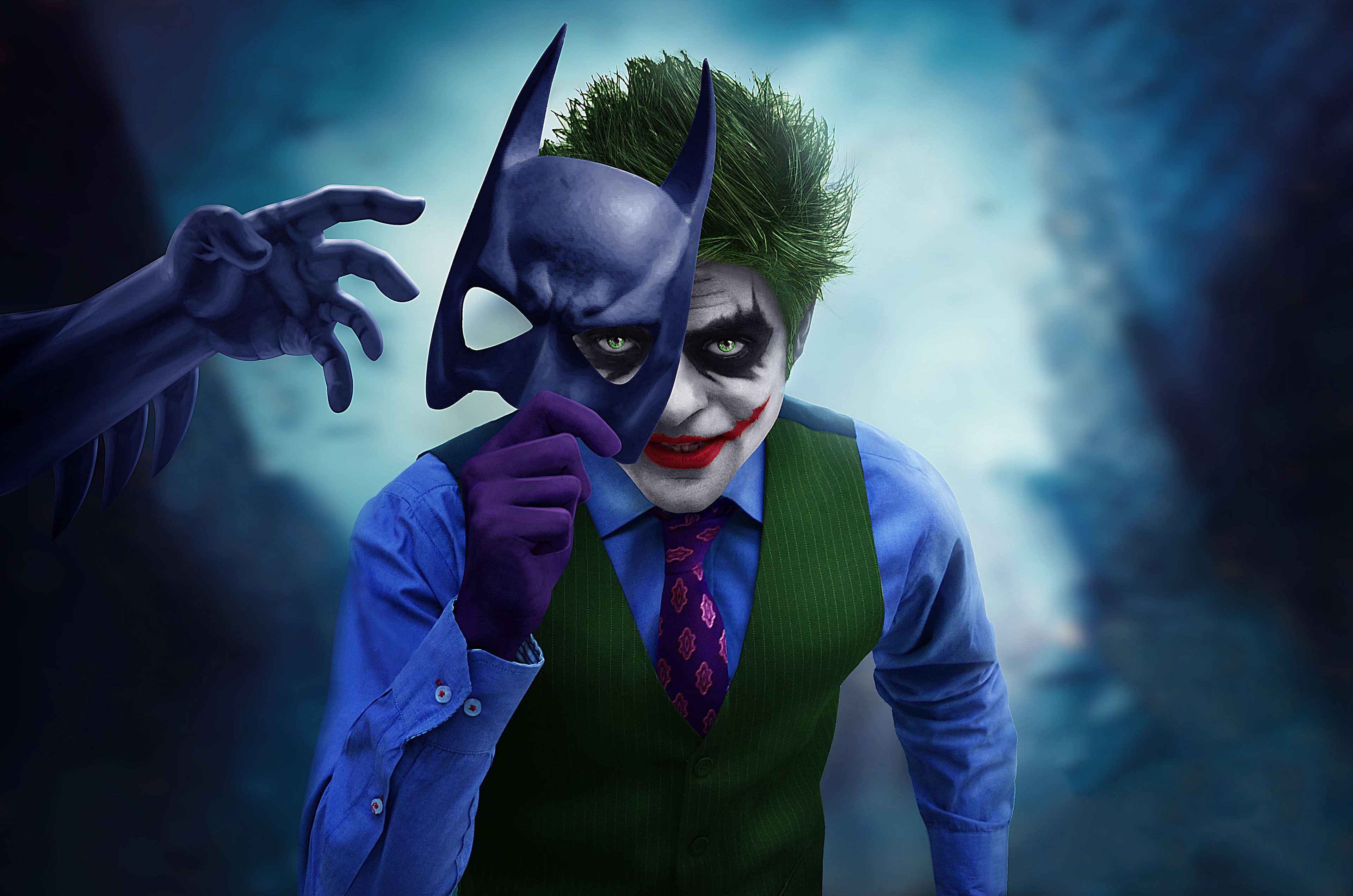 Joker With Batman Mask Off, HD Superheroes, 4k Wallpaper
