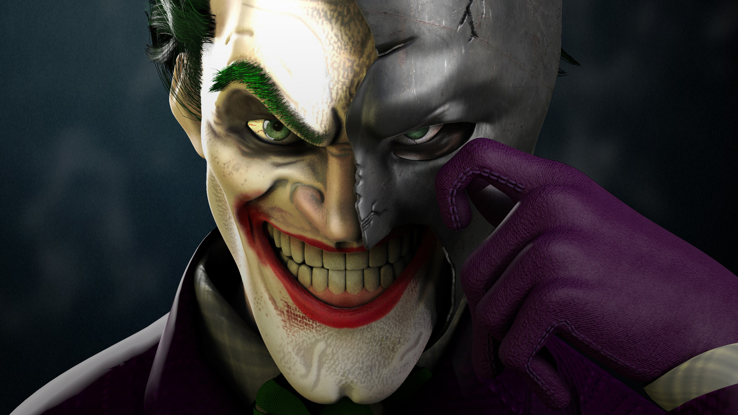 Joker Wearing Half Batman Mask, HD Superheroes, 4k Wallpaper