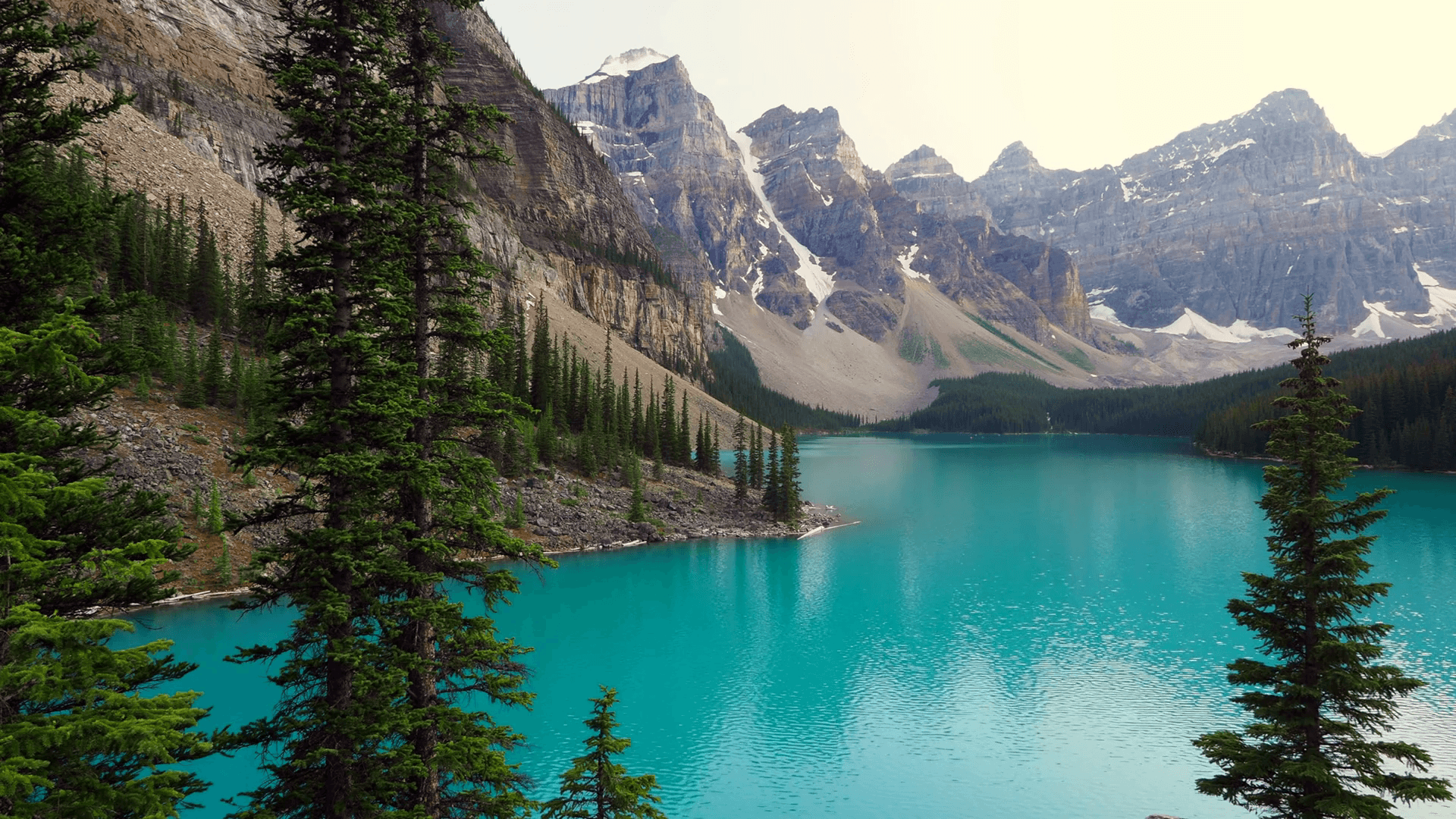View of Moraine Lake at Sunset During Summer in Banff National Park