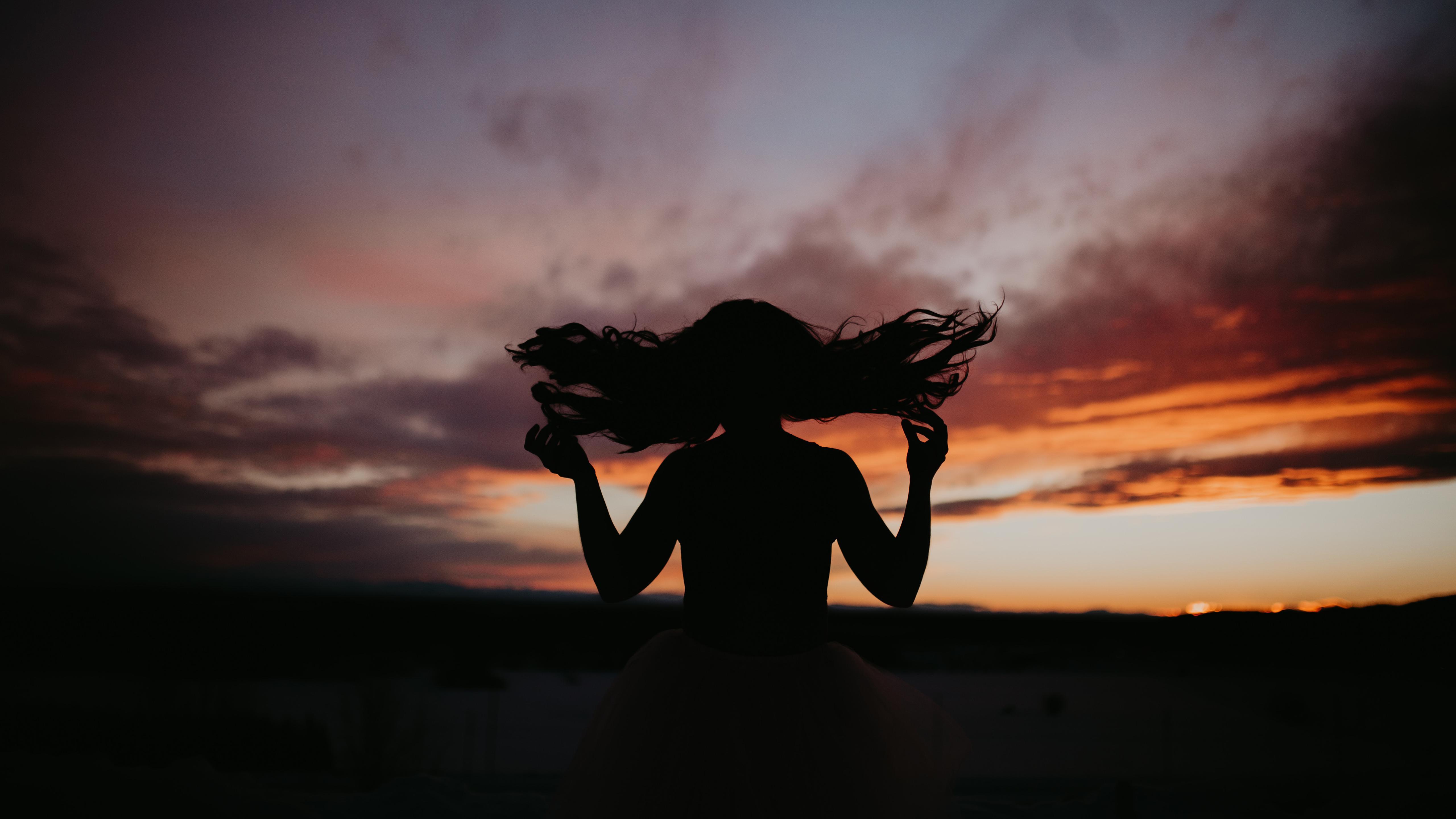 Wallpaper Silhouette, Girl, Sunset, 5K, Photography