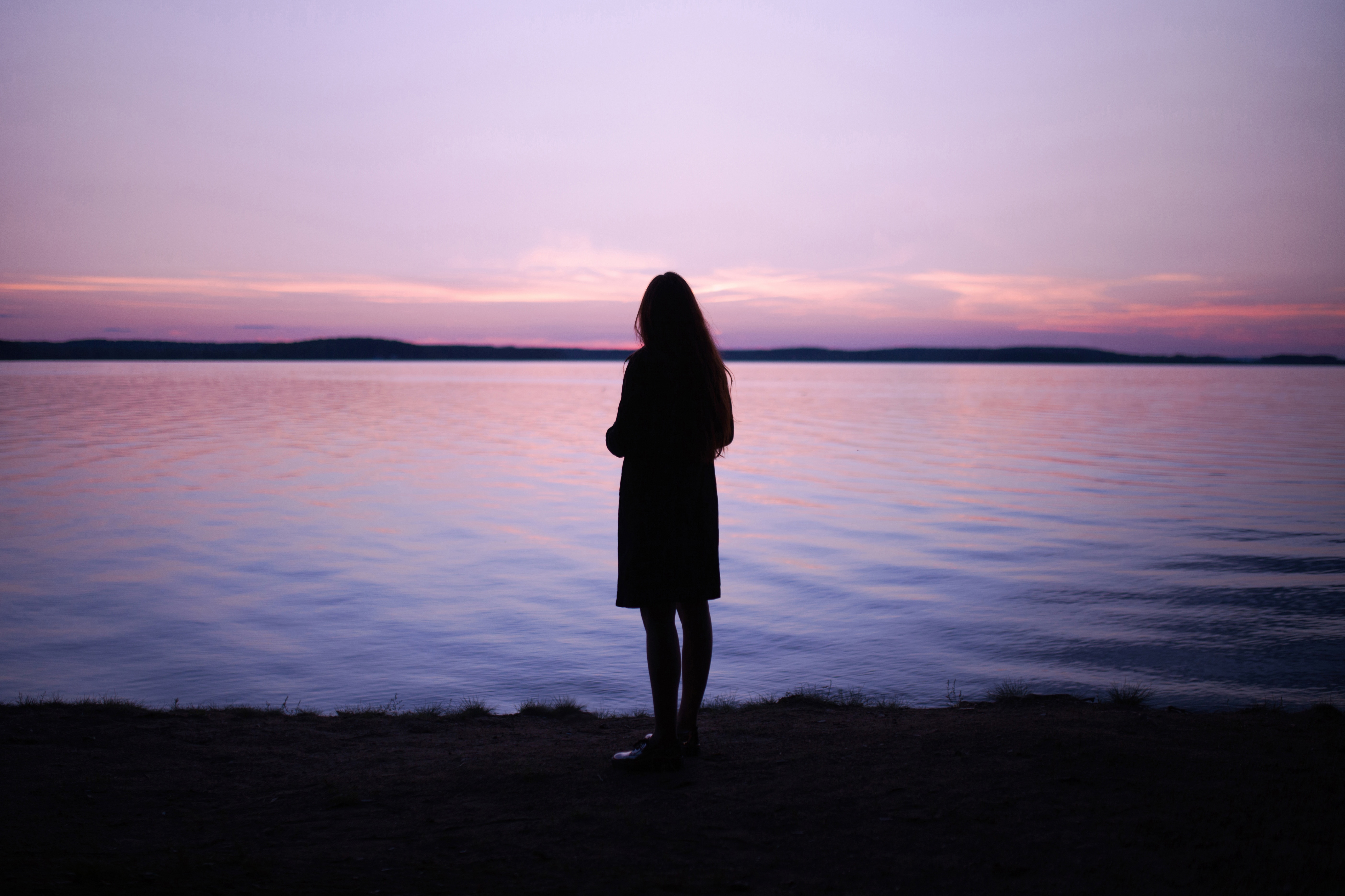 Girl Silhouette River Sunset , Image, Wallpaper