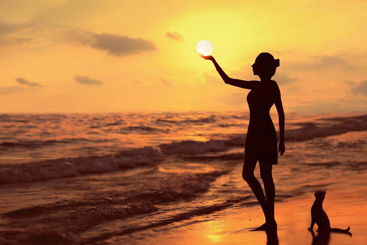 Photo silhouettes G.BUER Sea Sun Nature young woman Sunrises and