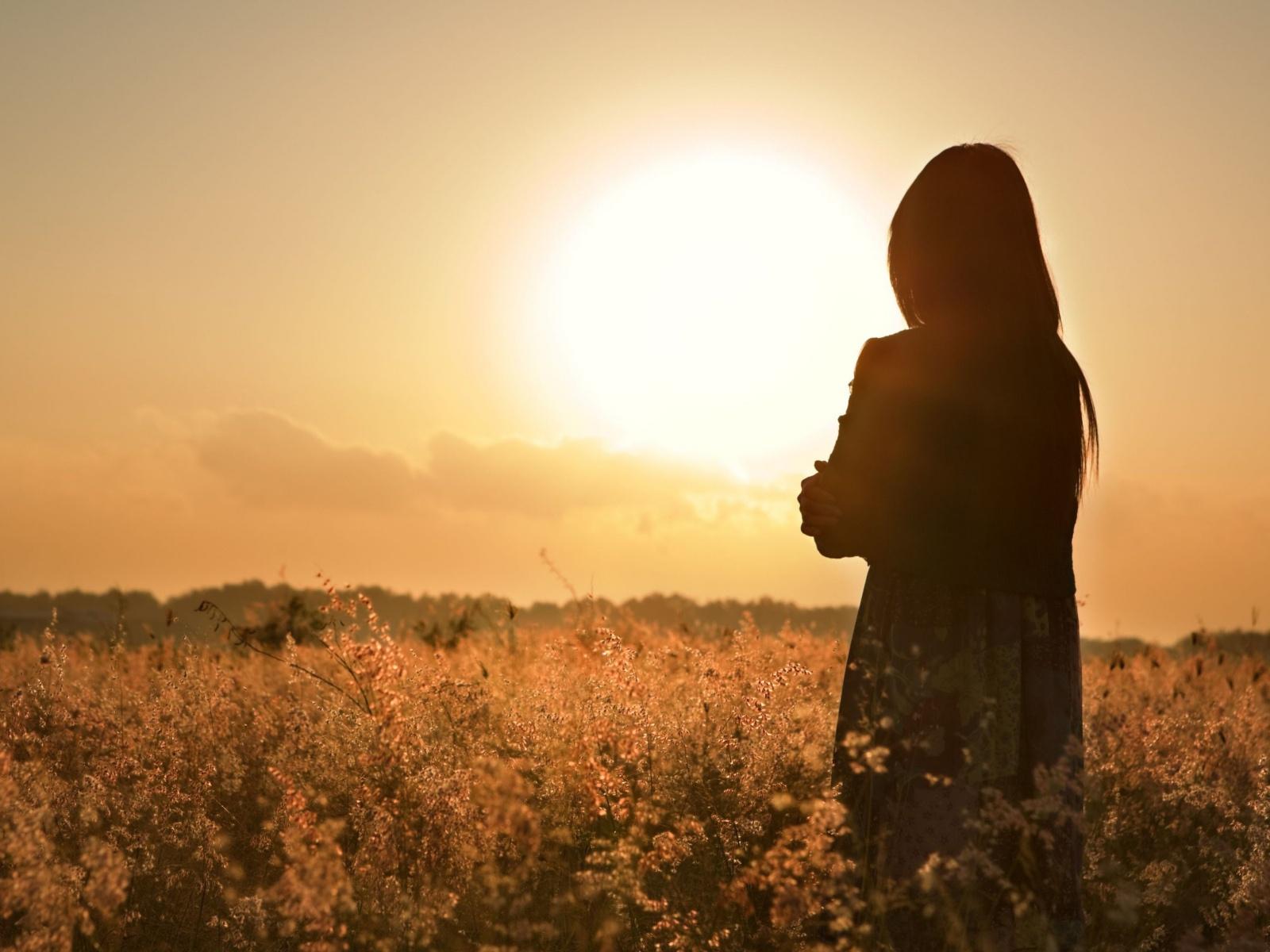 Girl Field Silhouette Sunset Twitter Header Photo