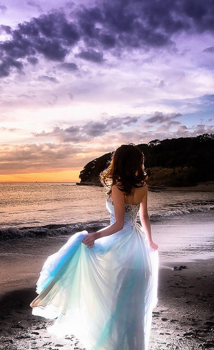 Sunset Wave Dress Beach Girl Back iPhone 4s Wallpaper Download