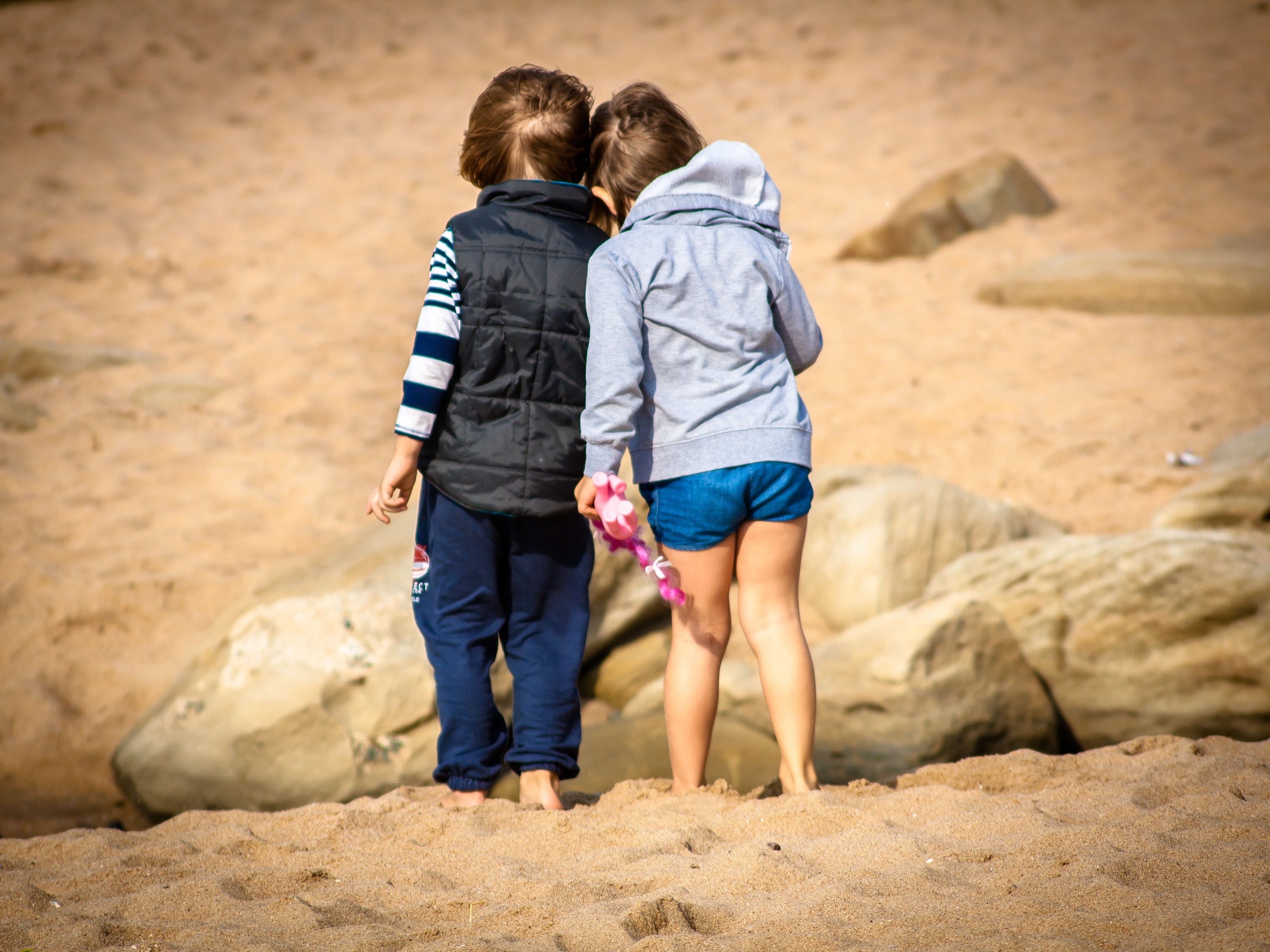 Friends, Boy, Girl, Children, Child, rear view, two people free